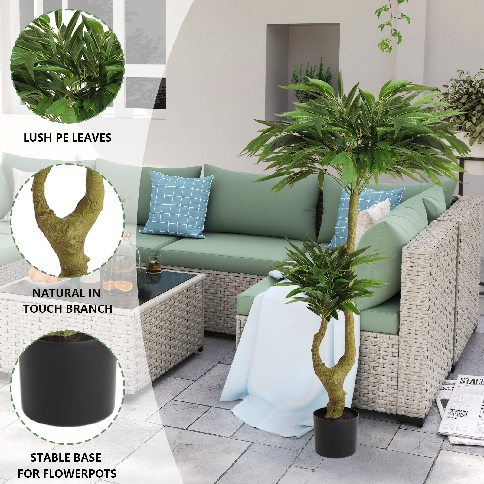 5FT Artificial Willow Tree Tall Fake Potted Plant Faux Green Silk Tree with Black Plastic Pot for Indoor Home Office Living Room Bedroom Decoration, 1pc/set — foto 5