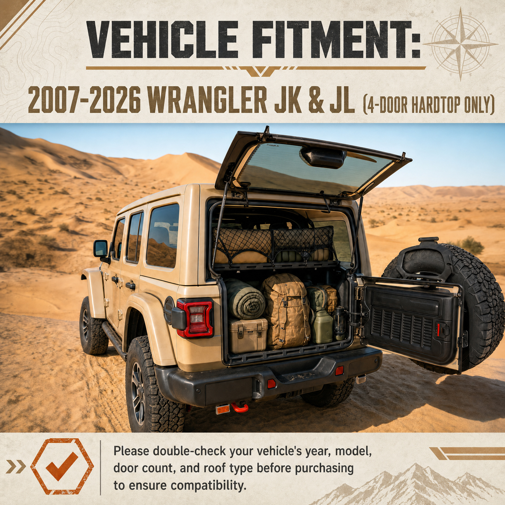 Black Rear Trunk Cargo Rack Basket Tray For 2007-2026 Jeep Wrangler JK JL Unlimited 4-Door (Exclude Sky One-Touch Power Top) Hardtop Heavy Duty Steel Interior Storage — foto 6