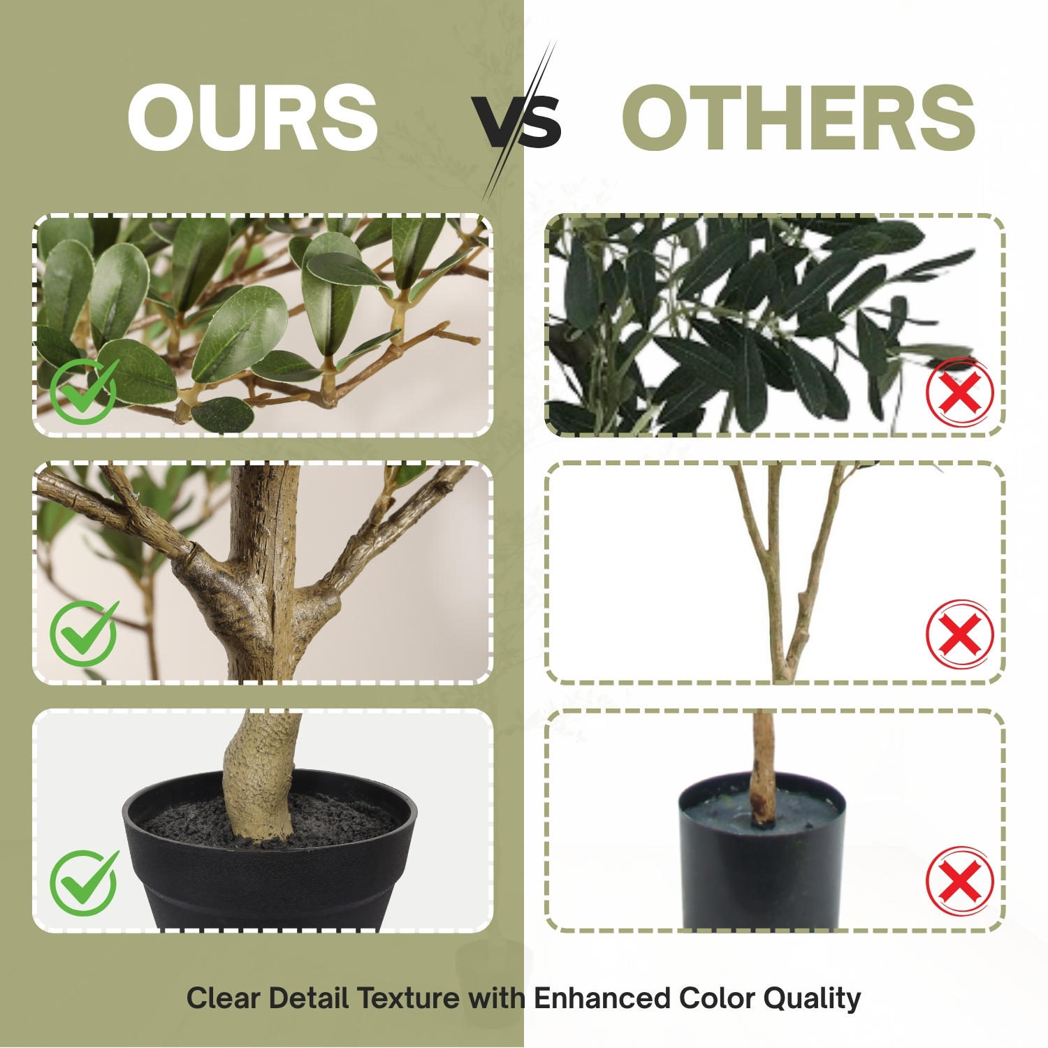 7FT Artificial Black Olive Tree with Black Plastic Pot, Realistic Tall Fake Plant for Indoor Home Living Room Corner Decoration, 1pc/set — foto 8