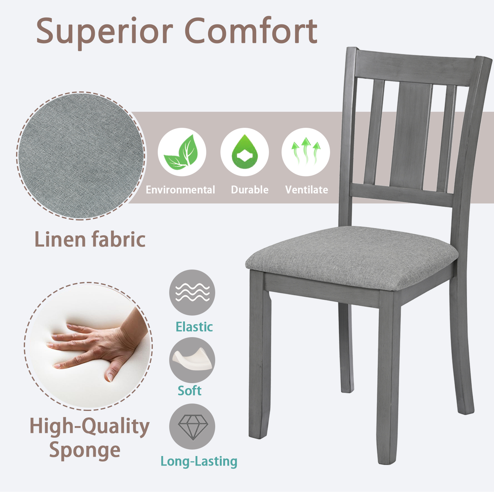 Dining Chairs Only, Wooden Dining Chairs Set of 4, Kitchen Chair with Padded Seat, Upholstered Side Chair for Dining Room, Living Room, Gray