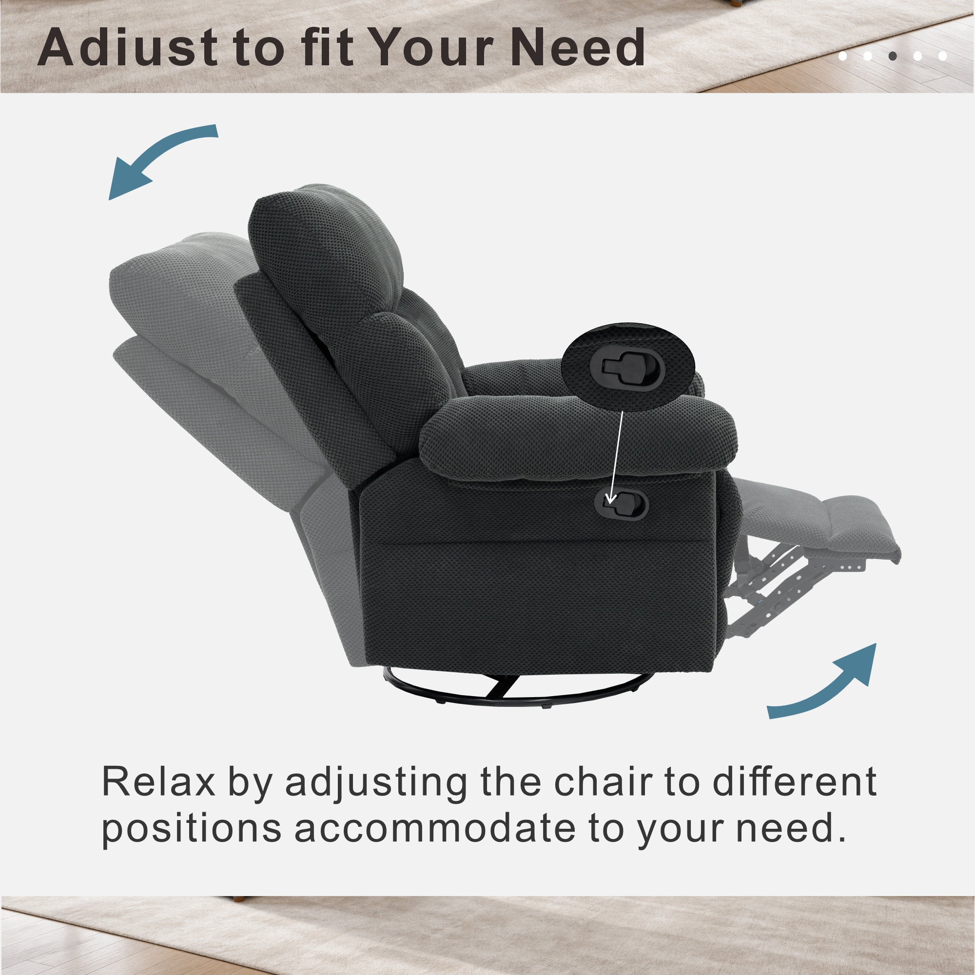 Modern Swivel Rocker Recliner Chair, Manual Overstuffed Glider Armchair with Textured Fabric for Living Room and Nursery — foto 7