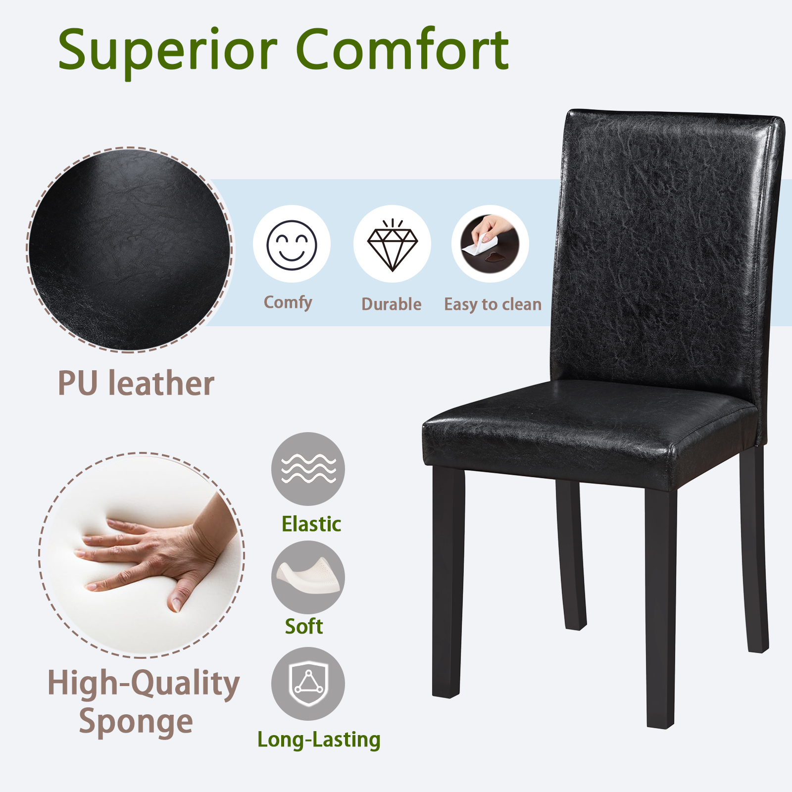 Dining Chairs set for 4, Kitchen Chair with Padded Seat, Side Chair for Dining Room, Black 2