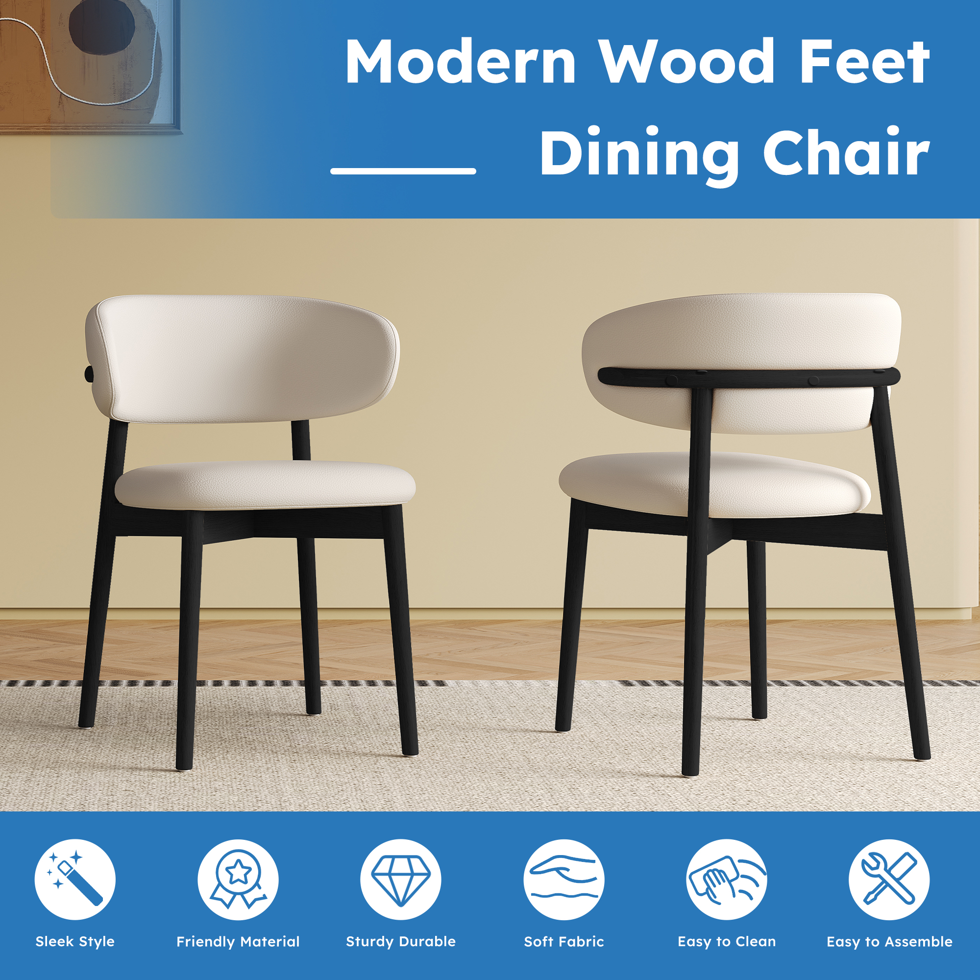 Mid-Century Modern wood feet Dining Chair (Set of 2) – Stylish Wooden Chairs for Dining Room, Kitchen, or Living Room, Comfortable & Durable, Easy to Assemble (black) — foto 6