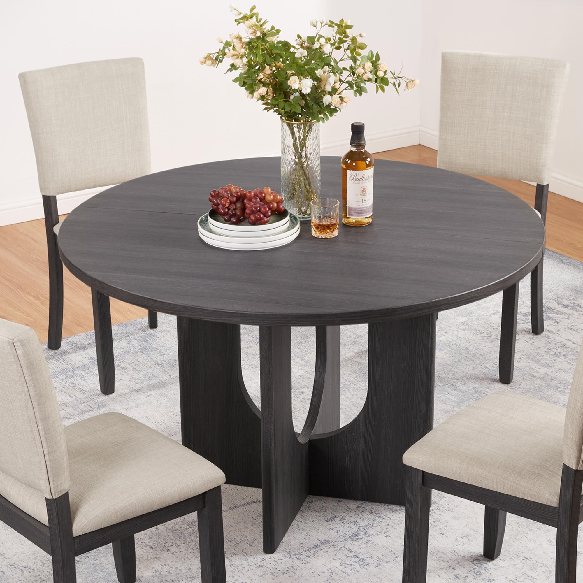 Modern Round Dining Table for 4, Farmhouse 47.3 inch Round Dining Table for Kitchen, Dining Room, Living Room, Antique Black 9