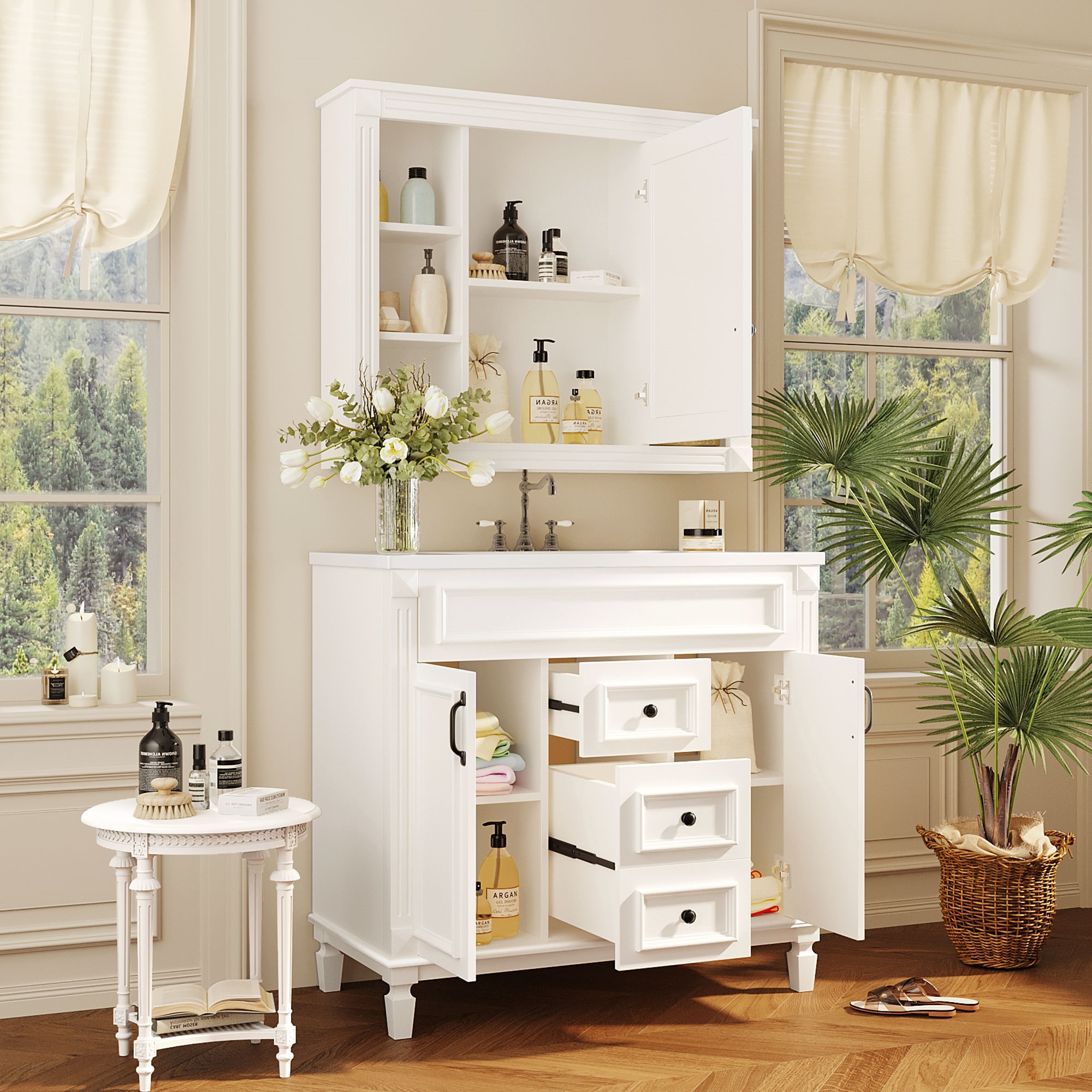 36'' Bathroom Vanity with Top Sink, Mirror Cabinet, Modern Bathroom Storage Cabinet with 2 Soft Closing Doors, Single Sink Bathroom Vanity — foto 6
