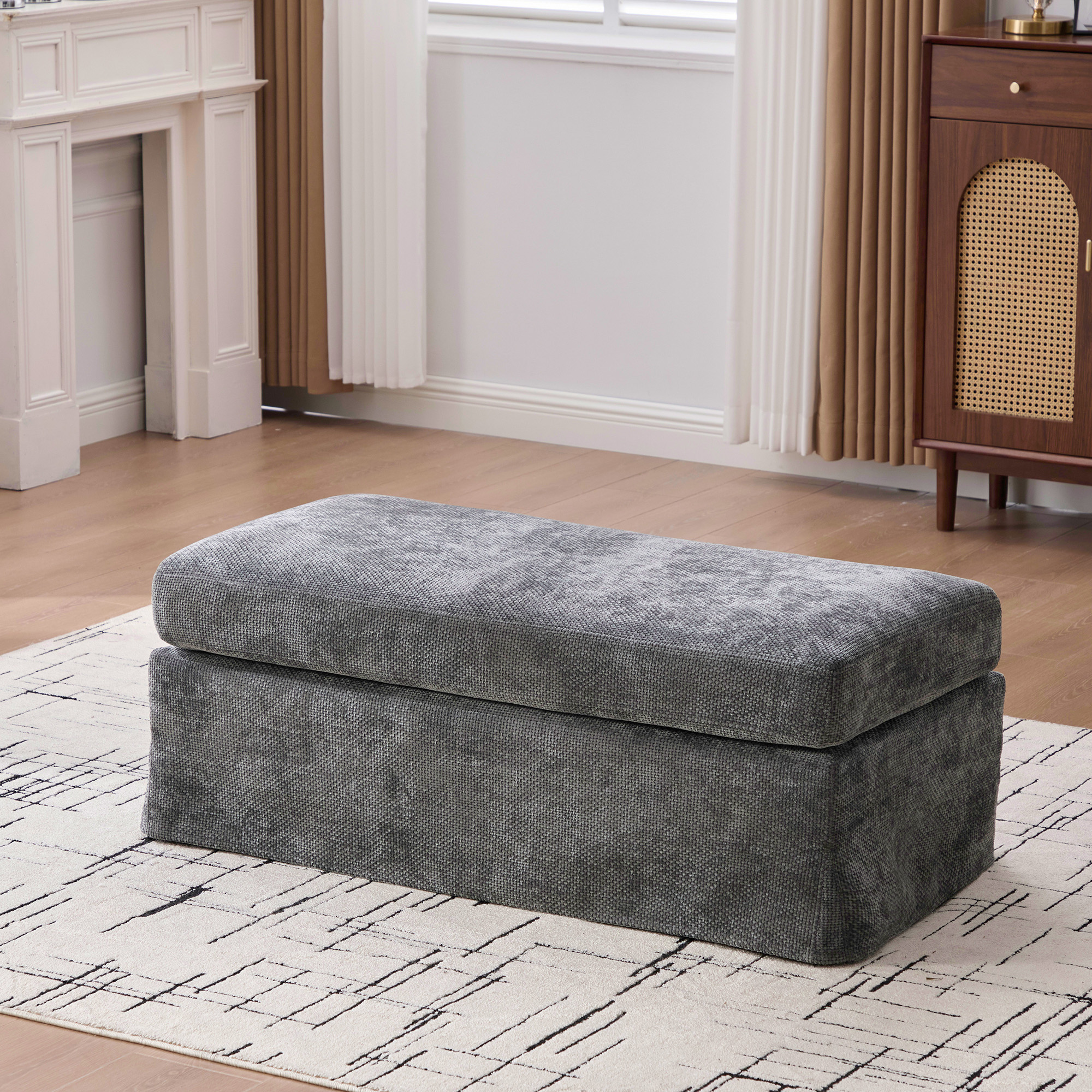 Chenille Upholstered Ottoman, picture 2 of 5