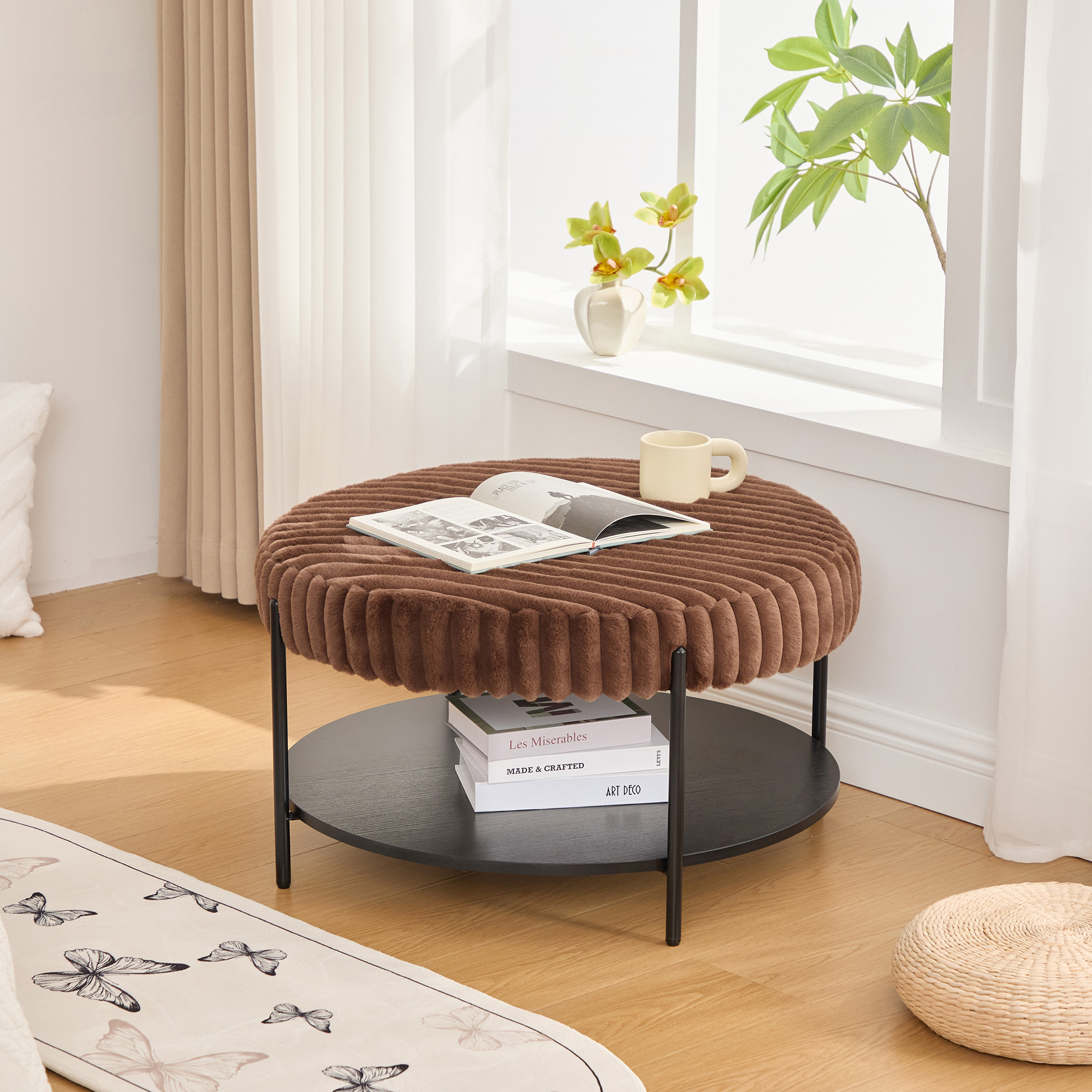 Faux Fur Round Ottoman, picture 2 of 5