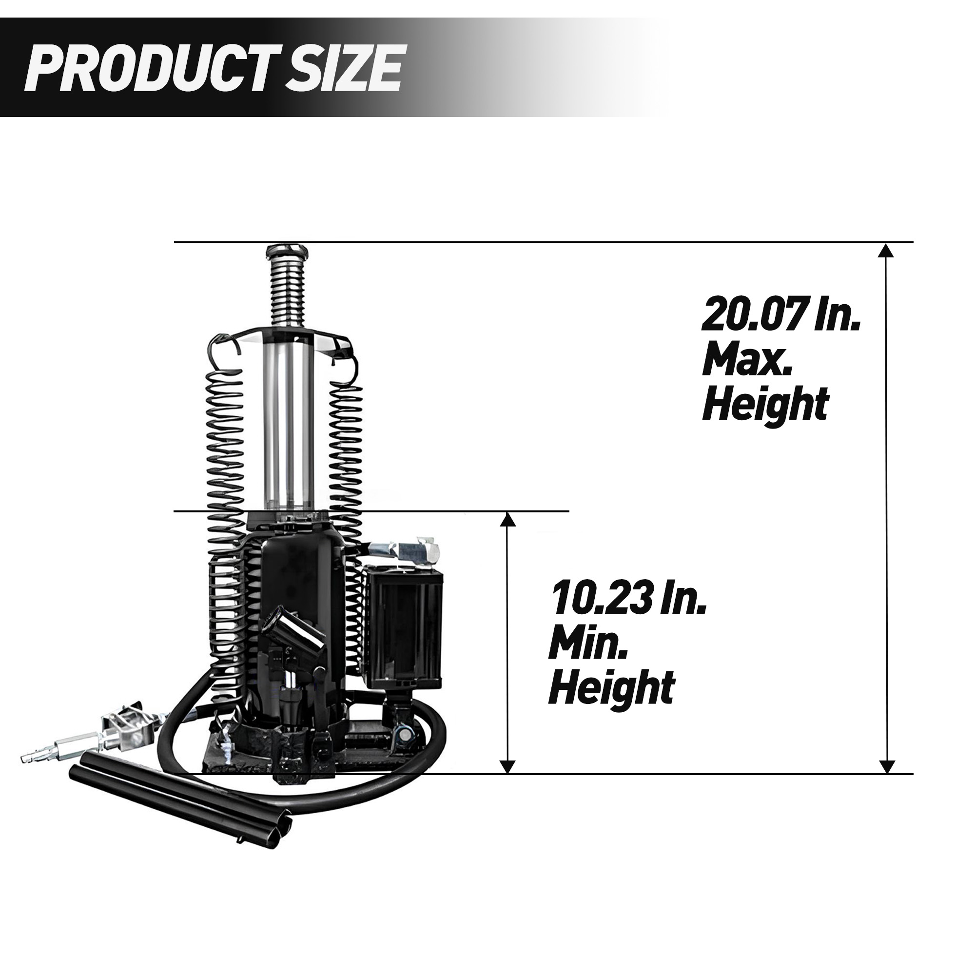 Air Hydraulic Bottle Jack, 20 Ton/40000 LBS Bottle Jack, 10.23-20.07 inch Lifting Range, Manual Handle and Air Pump, for Car, Pickup, Truck, RV, Auto Repair, Industrial Engineering — foto 11