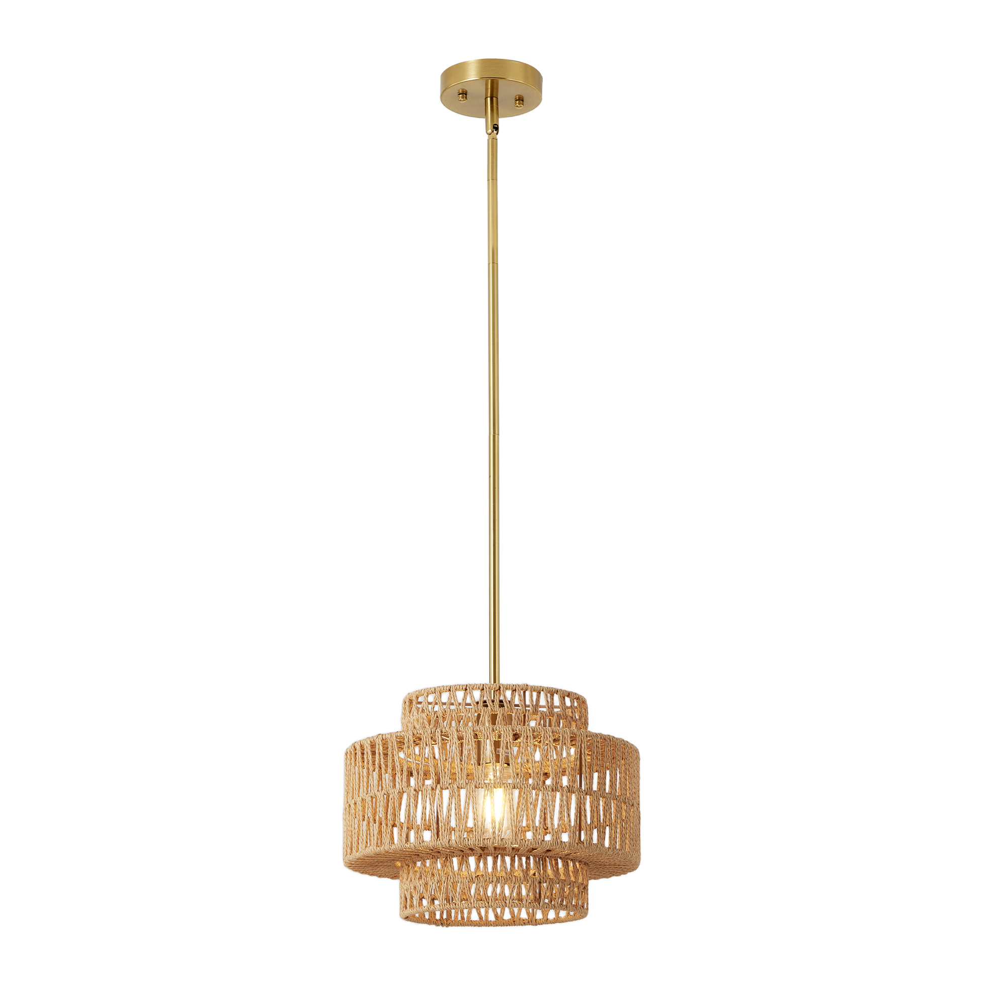 12.6 in Boho Rattan Chandelier Light Fixture,1-Light Hand Woven Pendant Light Fixture Farmhouse Rustic Hanging Lamp for Kitchen Island Bedroom, Dining Room, Living Room, Entryway, Foyer — foto 7