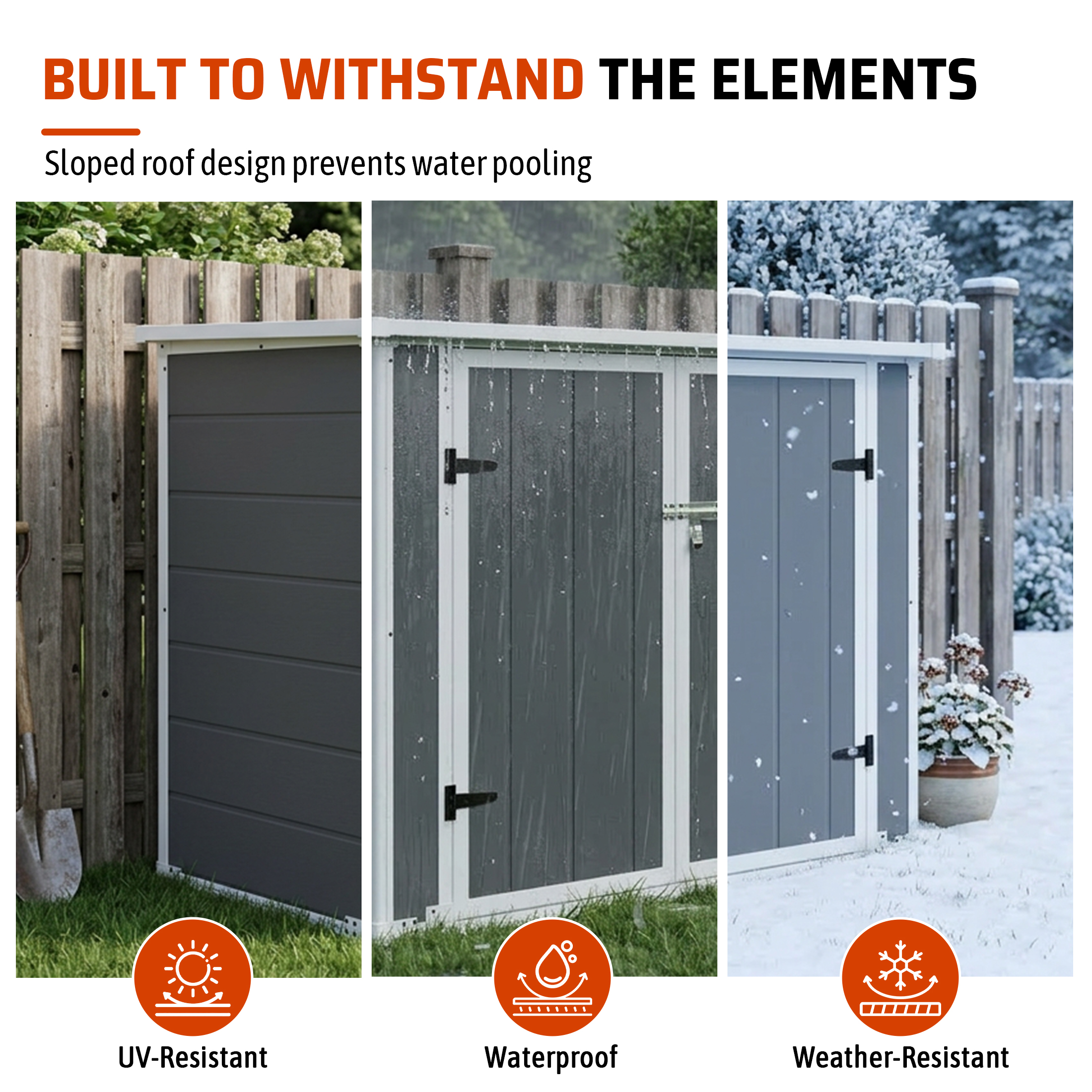 Horizontal Outdoor Storage Shed with Ramp & Hydraulic Lid, Lockable Waterproof Storage Cabinet for Trash Cans, Tools & Firewood — foto 3