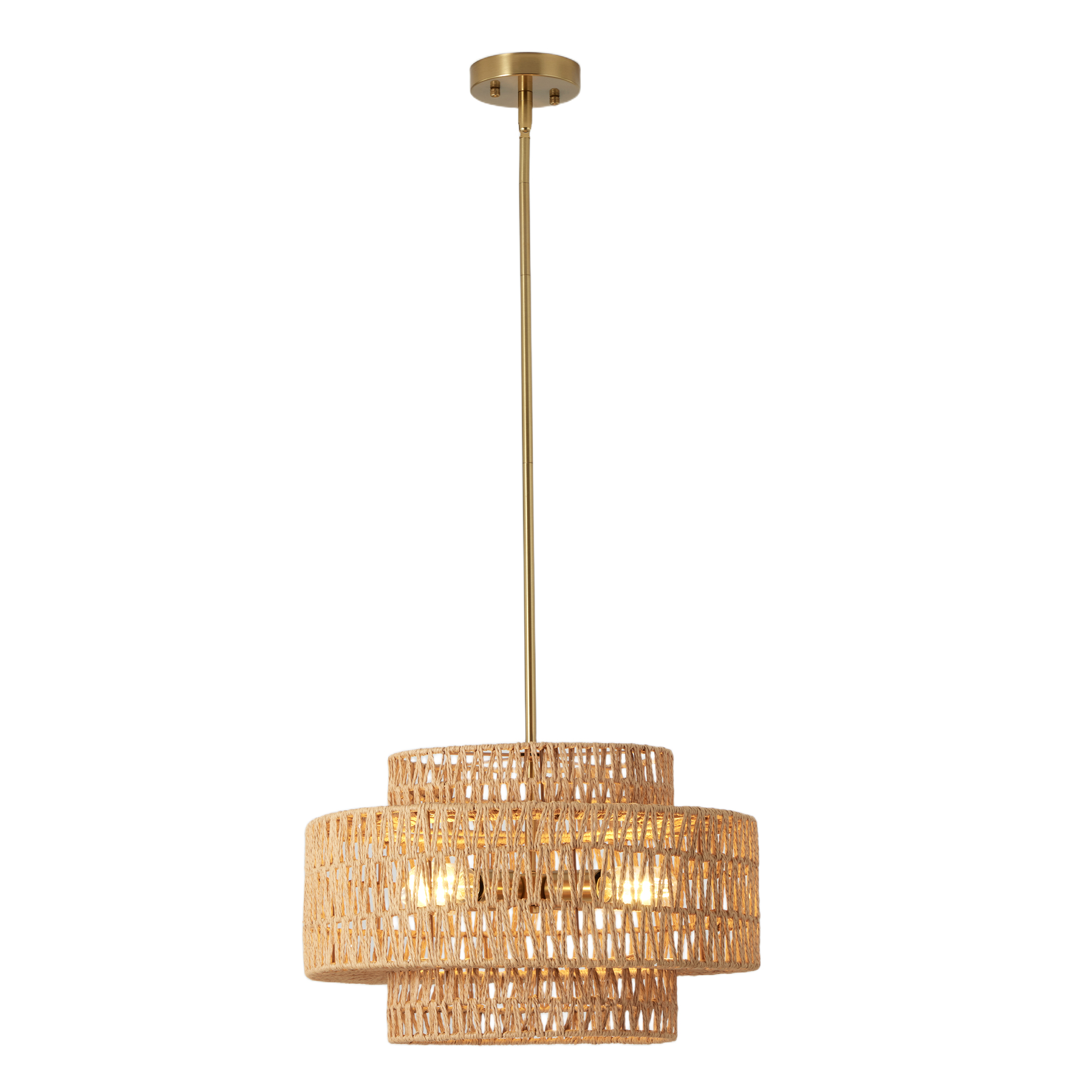 17.7" Boho Rattan Chandelier for Dining Room Light Fixture, 4-Light Hand Woven Wicker Pendant Light Fixture, Farmhouse Rustic Hanging Chandelier for Dining Room, Kitchen Island, Living, Bedroom — foto 5