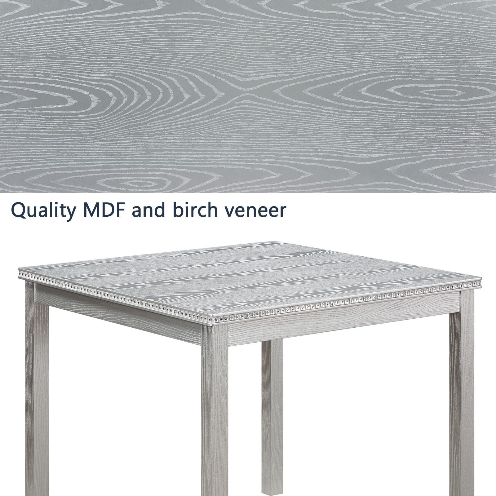 Wooden Dining Square Table, Kitchen Table for Small Space, 4 Person Dining Table, Silver grey 2