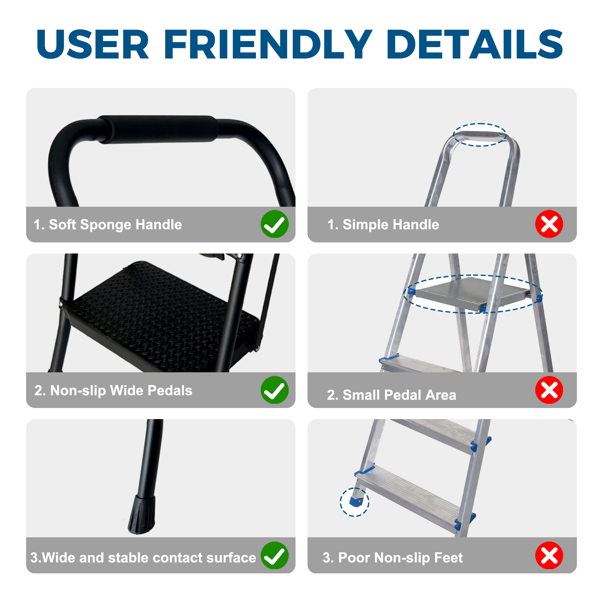 4 Step Ladder, Folding Step Stool with Wide Anti-Slip Pedal, Sturdy Steel Ladder, Convenient Handrail, Lightweight, Portable Steel Step Stool — foto 3