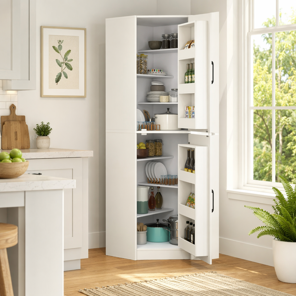 White Corner Kitchen Pantry Cabinet