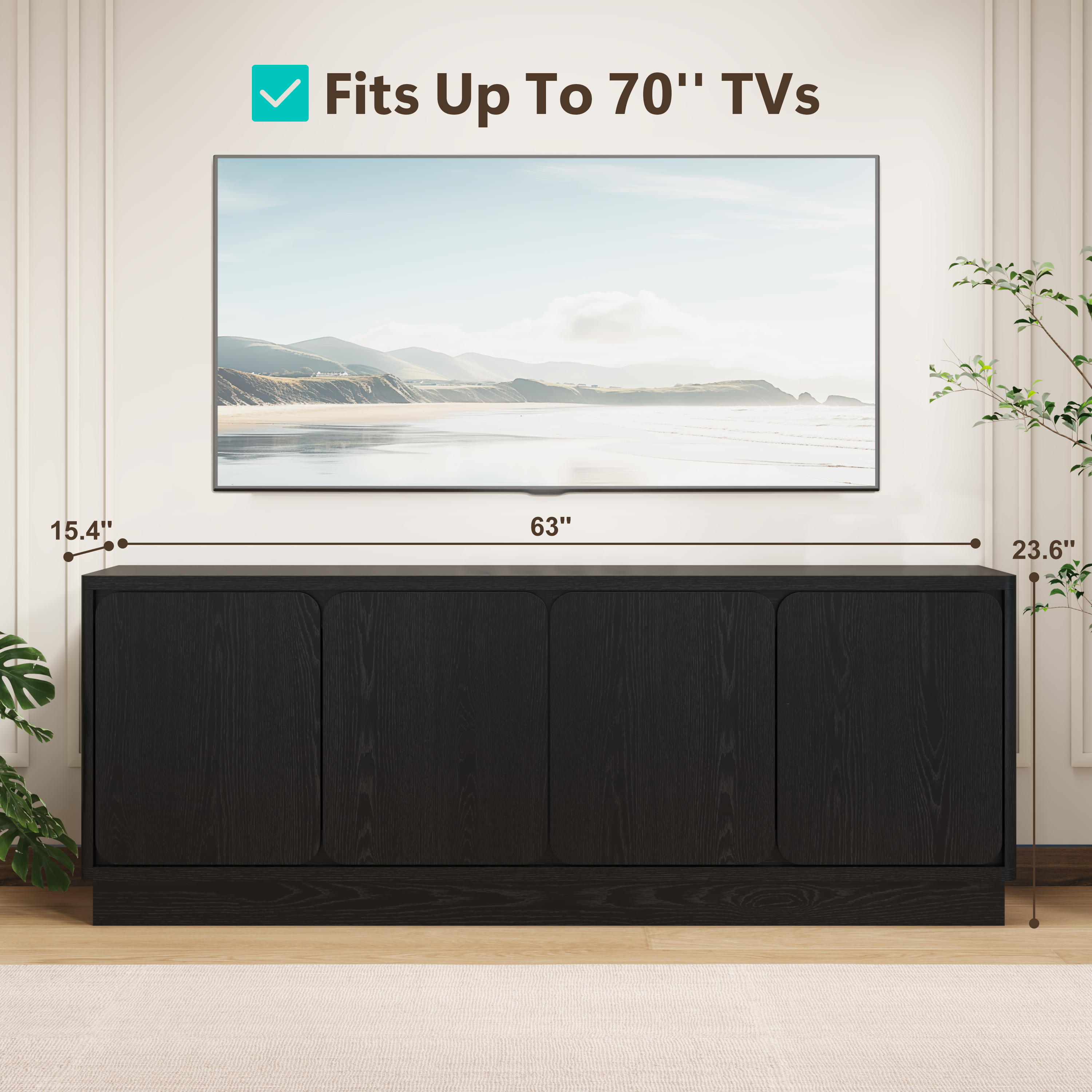 Black TV Stand with Storage, picture 2 of 5