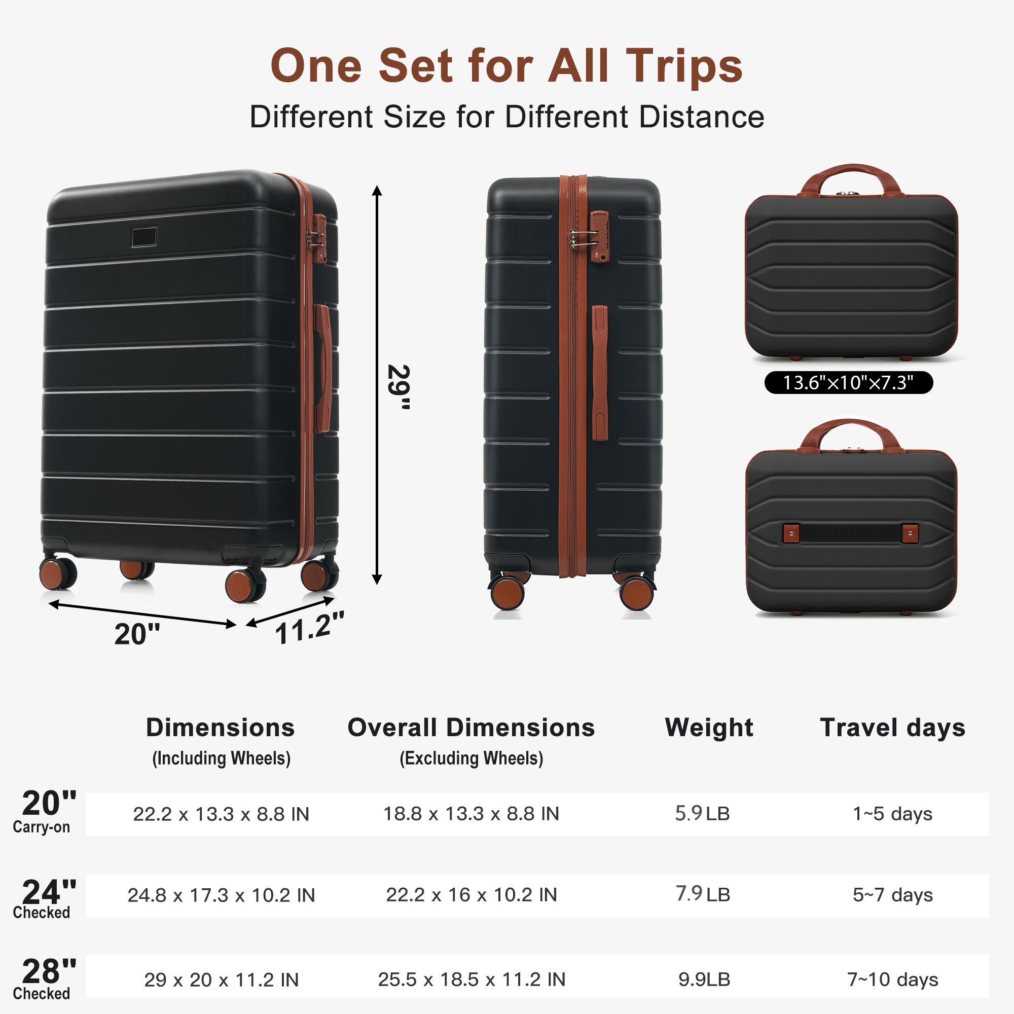 Travelpro Max 6-Piece Hardside Luggage Set with TSA Lock, 14/20/24/28 Inch Spinner Suitcase Set with Expandable Travel Duffel Bag & Waterproof Toiletry Kit, Adjustable Handle (
black and brown) 2