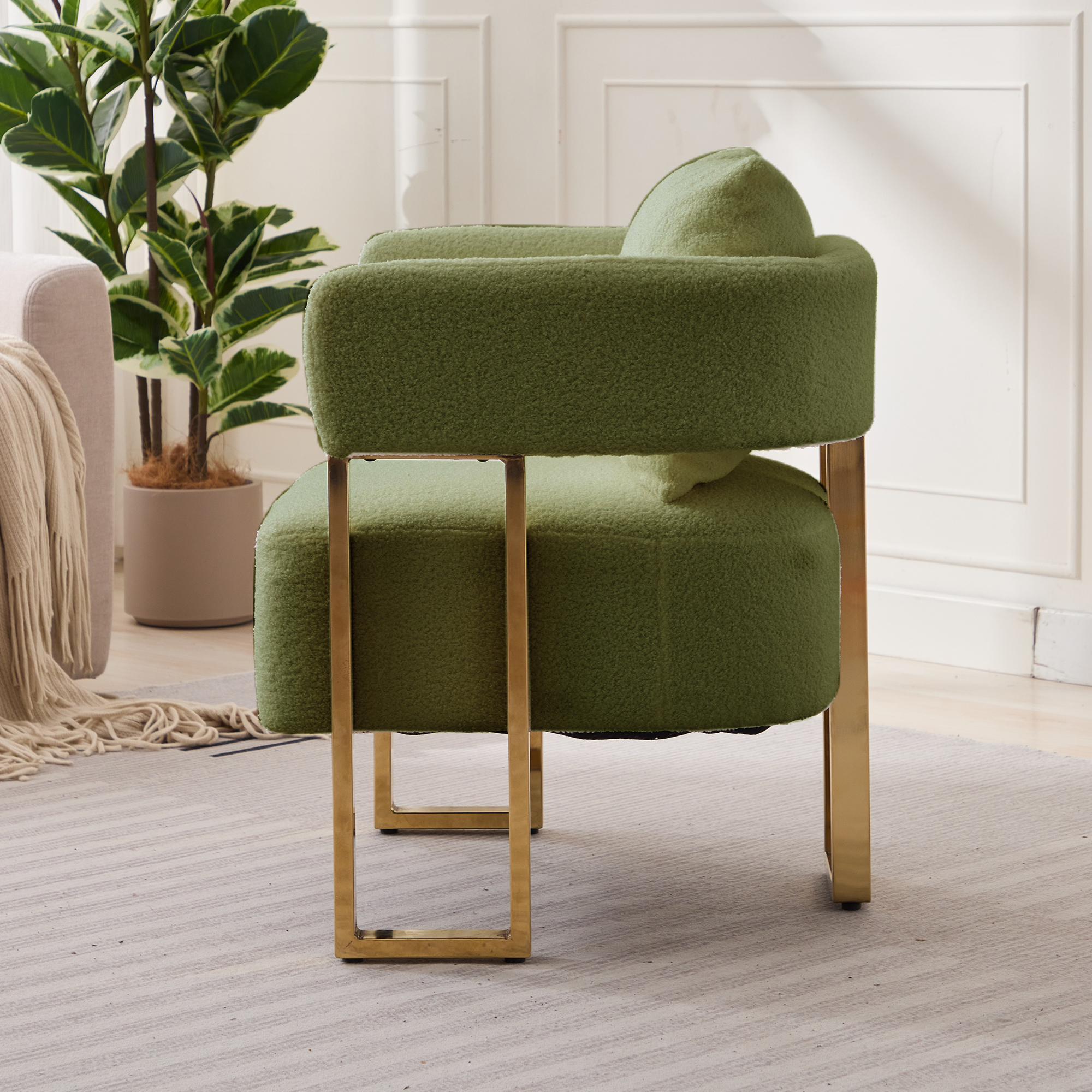 TS Modern decorative chair, living room side chair with gold metal legs, no wheels, suitable for dressing area, reception room, office,Teddy fleece upholstered metal foot sofa 2PC Green — foto 8