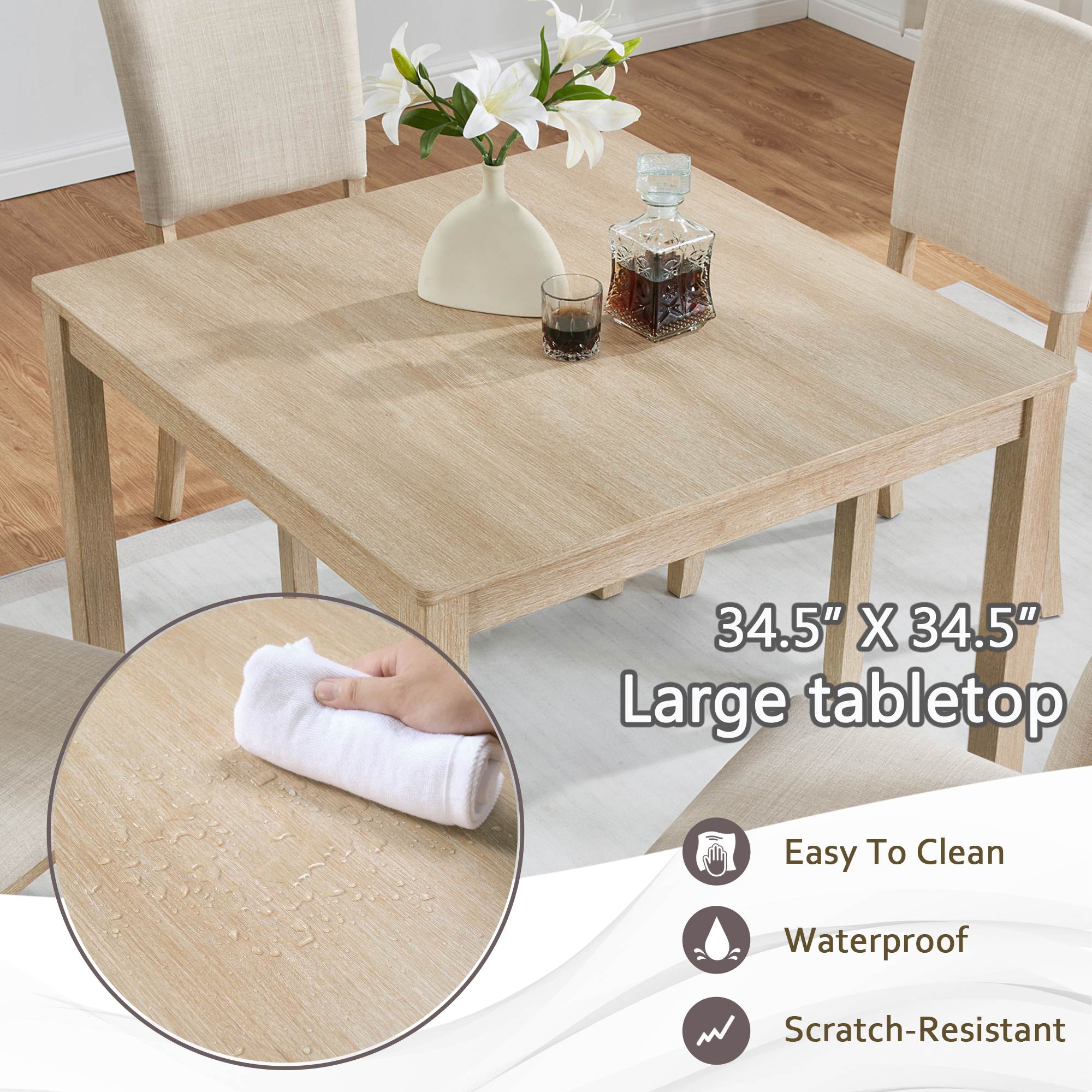 Modern 4 Person Dining Table Set with 4 Chairs, Dining Table Set for 4 People, 5-piece Wooden Dining Table Set for Living Room, Kitchen and Dining Room, Light Oak + Beige — foto 7