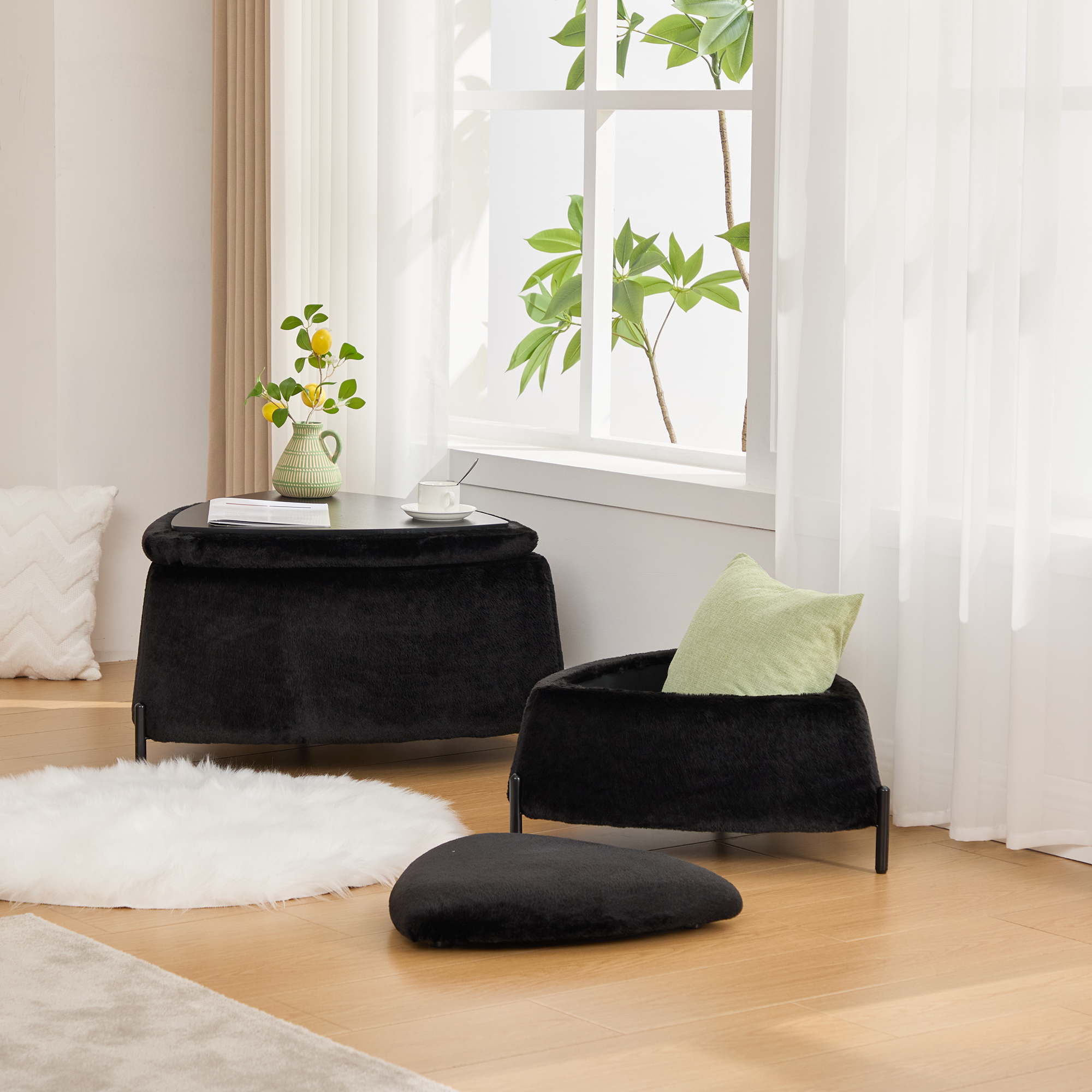 Faux Fur Storage Ottoman Set, picture 2 of 4