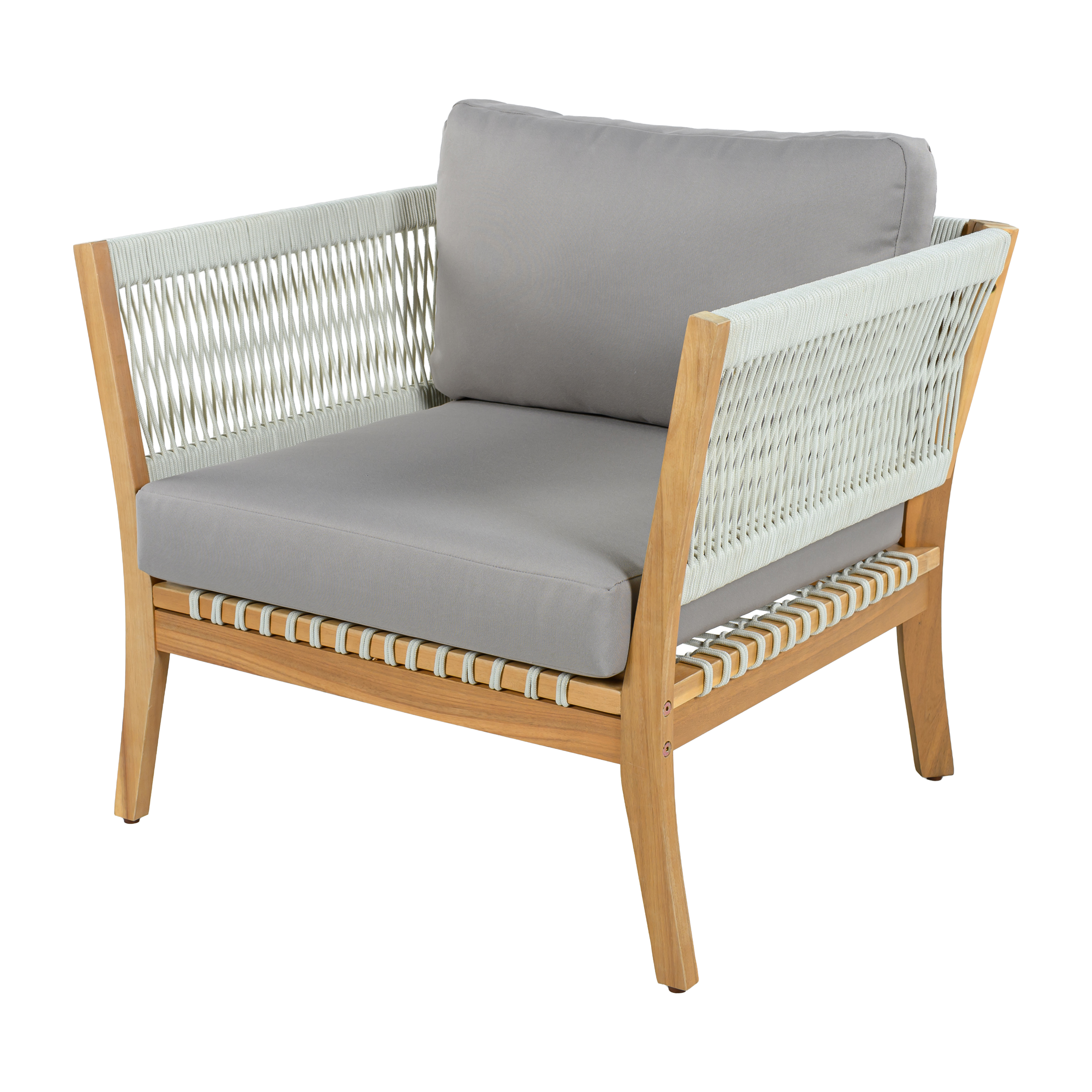 30.3" Outdoor Acacia Wood Patio Chair with Woven Rope Accents, Weather-Resistant Single Lounge Chair with Thick Cushions, Modern Accent Chair for Backyard, Deck, Poolside — foto 2