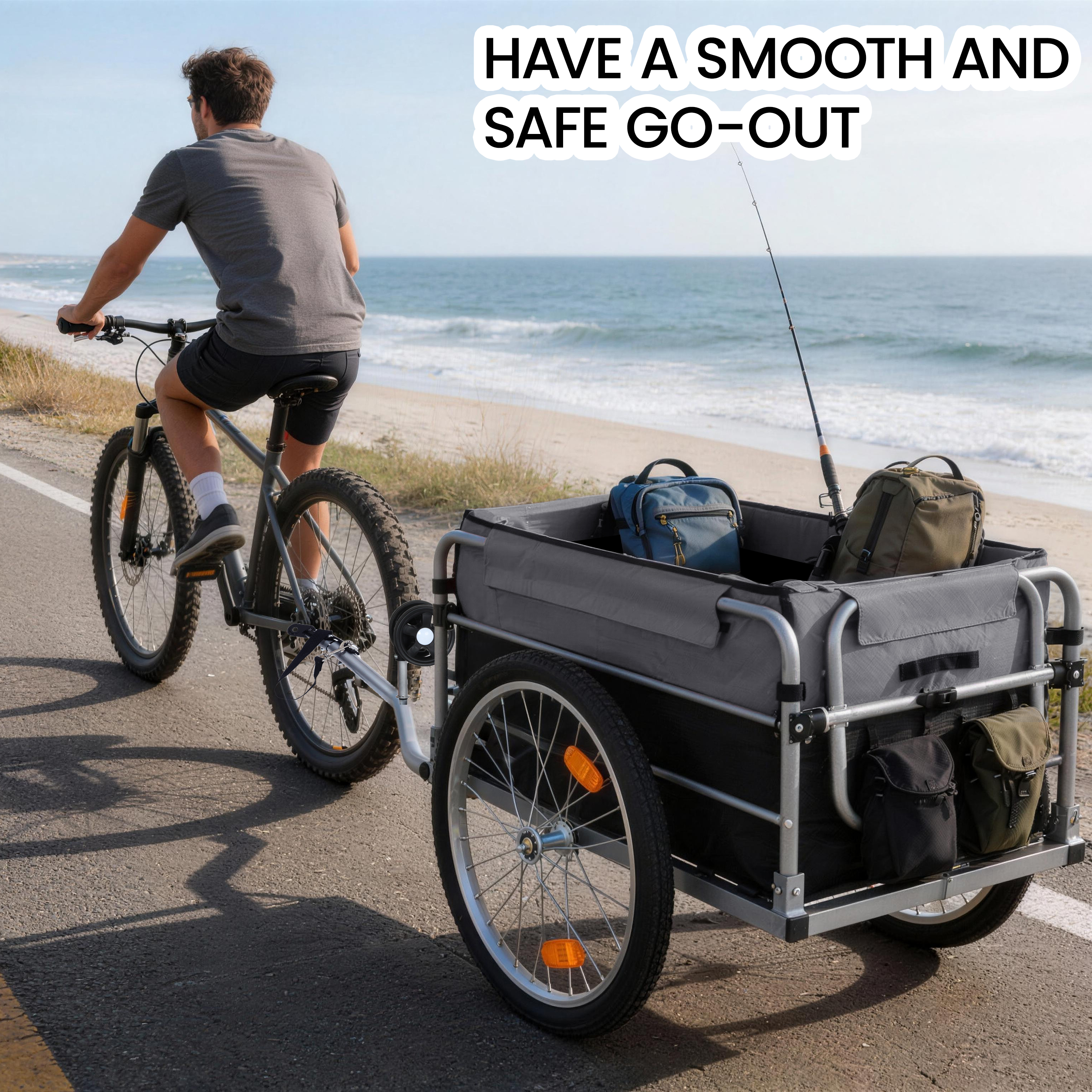 Bike Cargo Trailer, Aluminum Luggage Cart,Heavy Duty 220 lbs Bicycle Wagon Cart, 20" Whee,l Folding Groceries Hauler with Safe Hitch System, Removable Cover, Oxford Fabric for Cycling Travel — foto 3