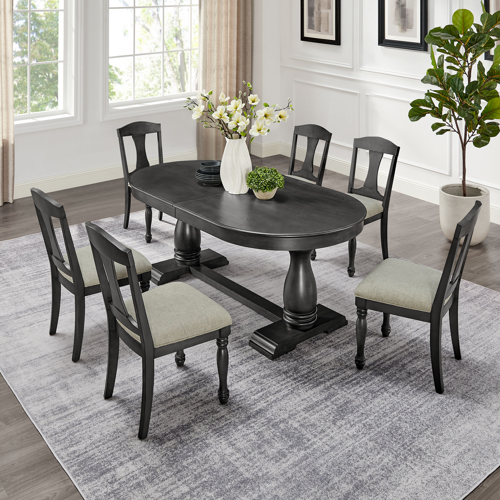 94.06 Inch Extendable Wooden Dining Table for 6 Persons,Long Expandable Curved Dining Table,Mid Century Modern Large Kitchen Table for Living Room,Restaurant,W2582P372897 — foto 8