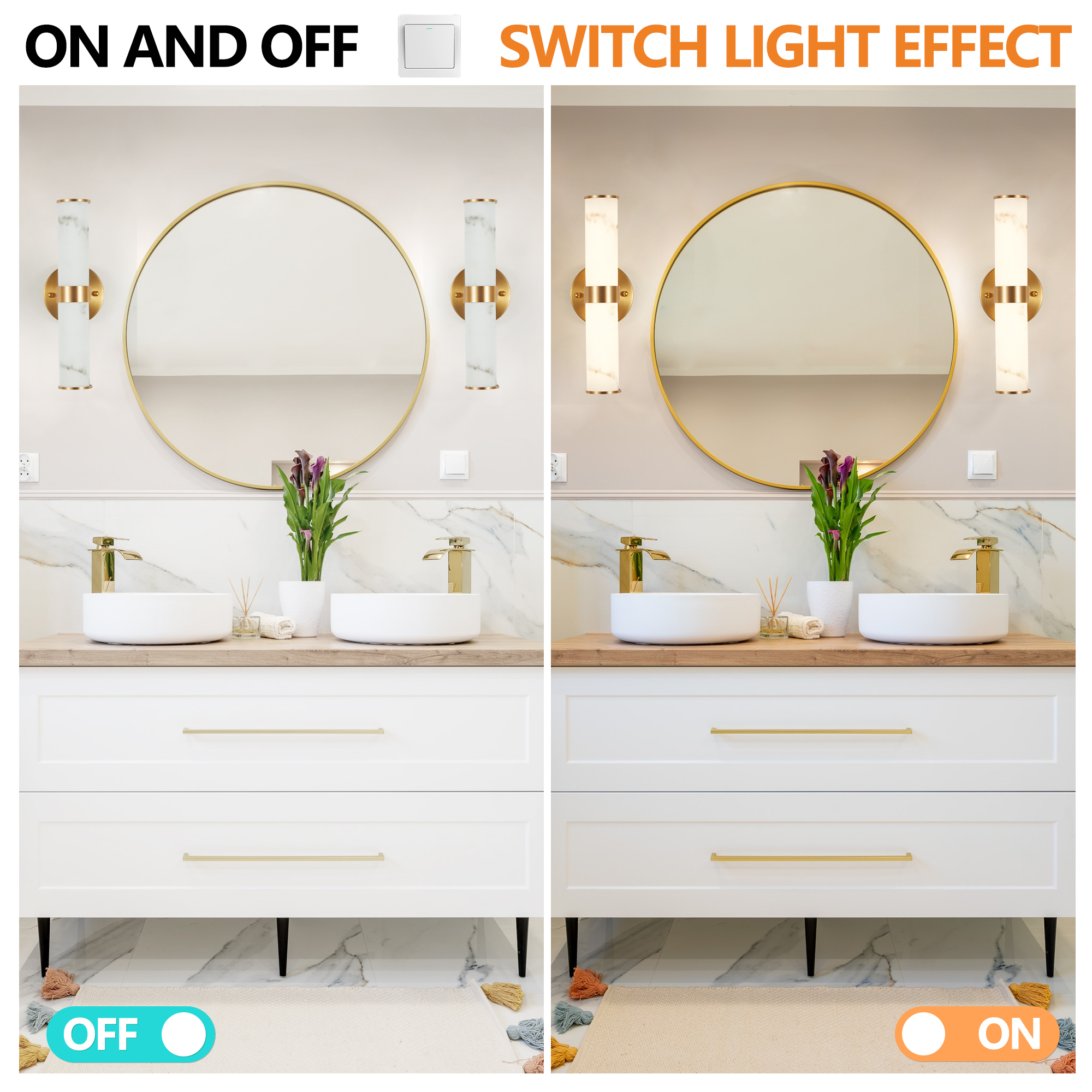 Golden and Elegant Resin Wall Sconce,Set of 2,Modern Vertical Light Fixture for Bathrooms, Hallways, and Bedrooms (Only Inoor) — foto 7