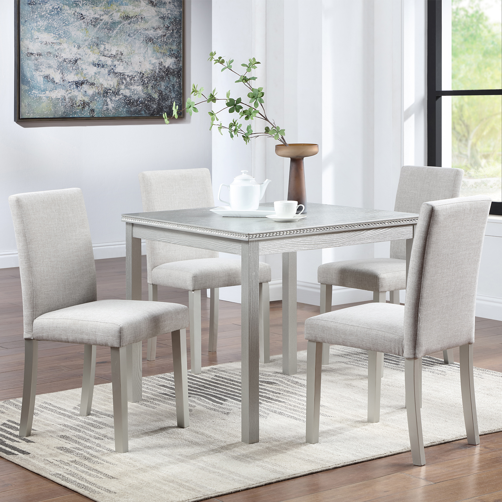Wooden Dining Square Table, Kitchen Table for Small Space, 4 Person Dining Table, Silver grey 6