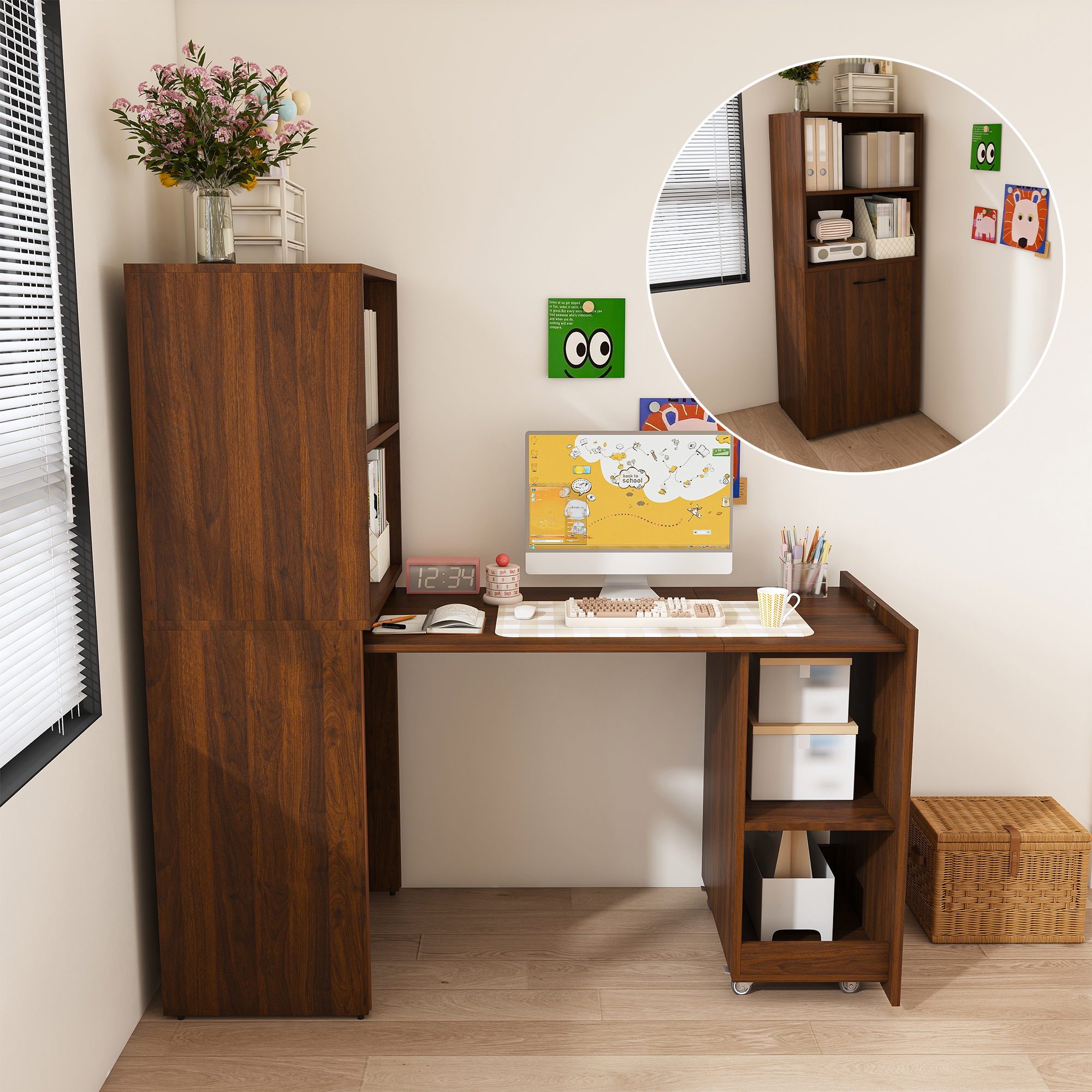 Foldable Desk With Storage Shelves