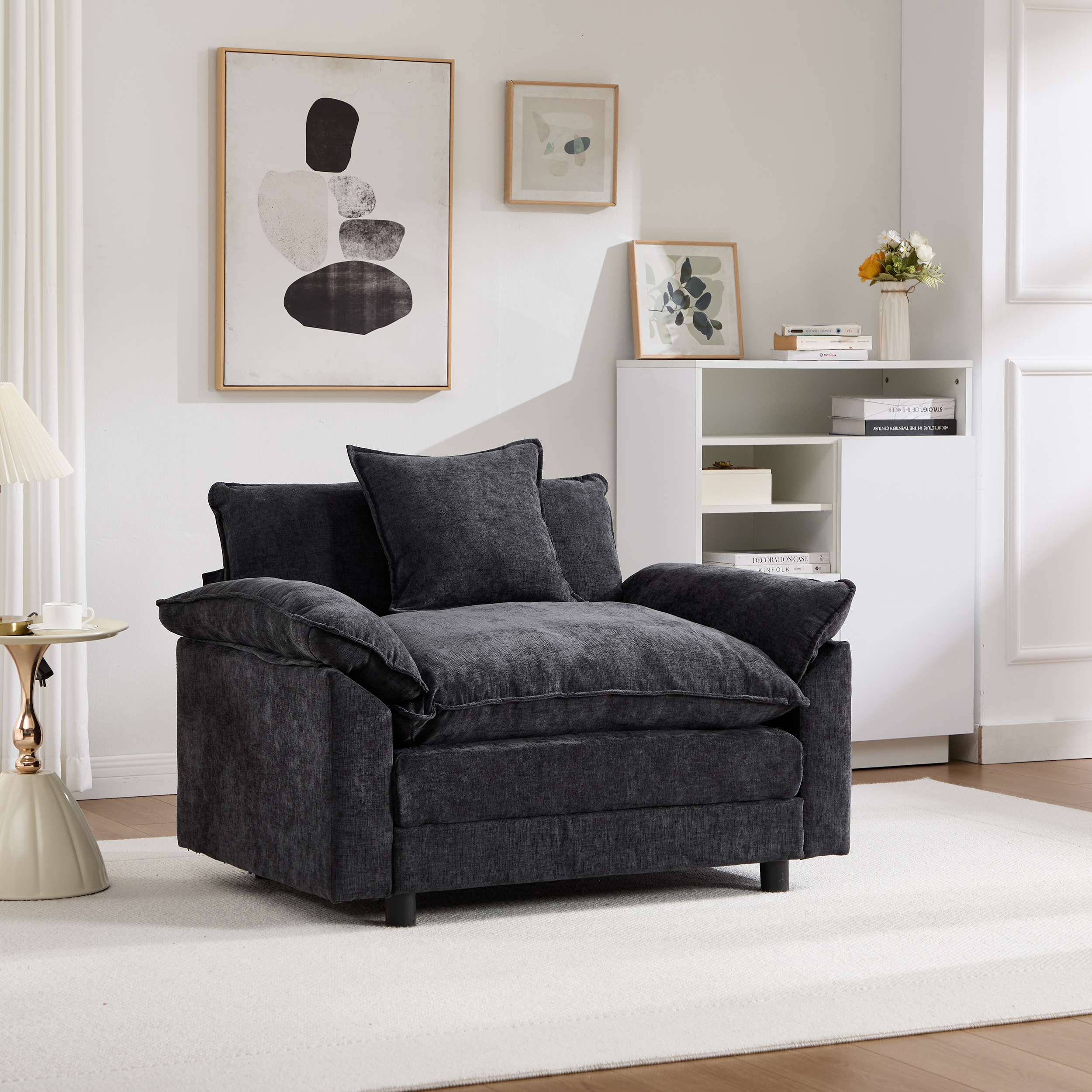 Chenille Accent Chair with Ottoman, picture 3 of 5