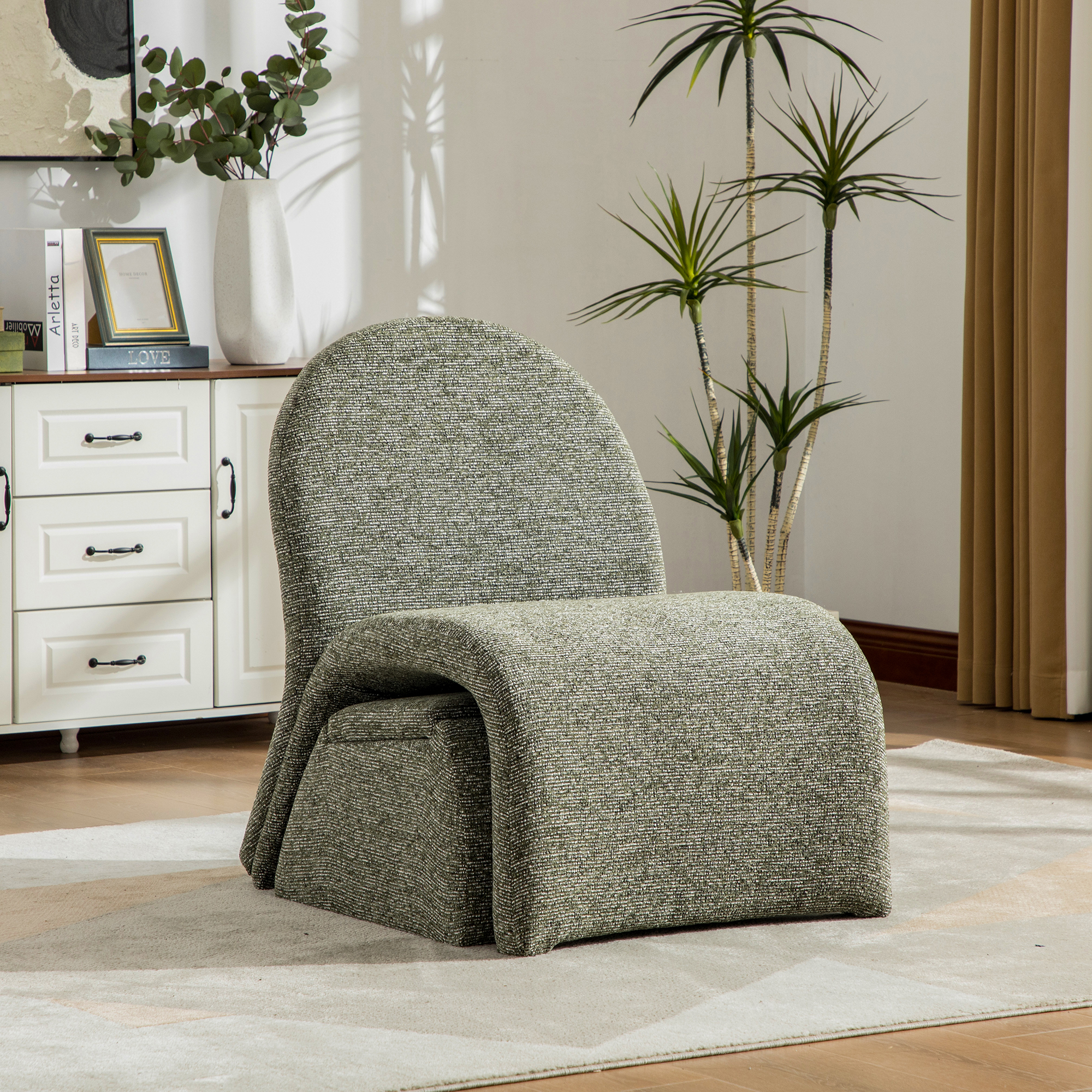 Upholstered Armless Accent Chair with Ottoman