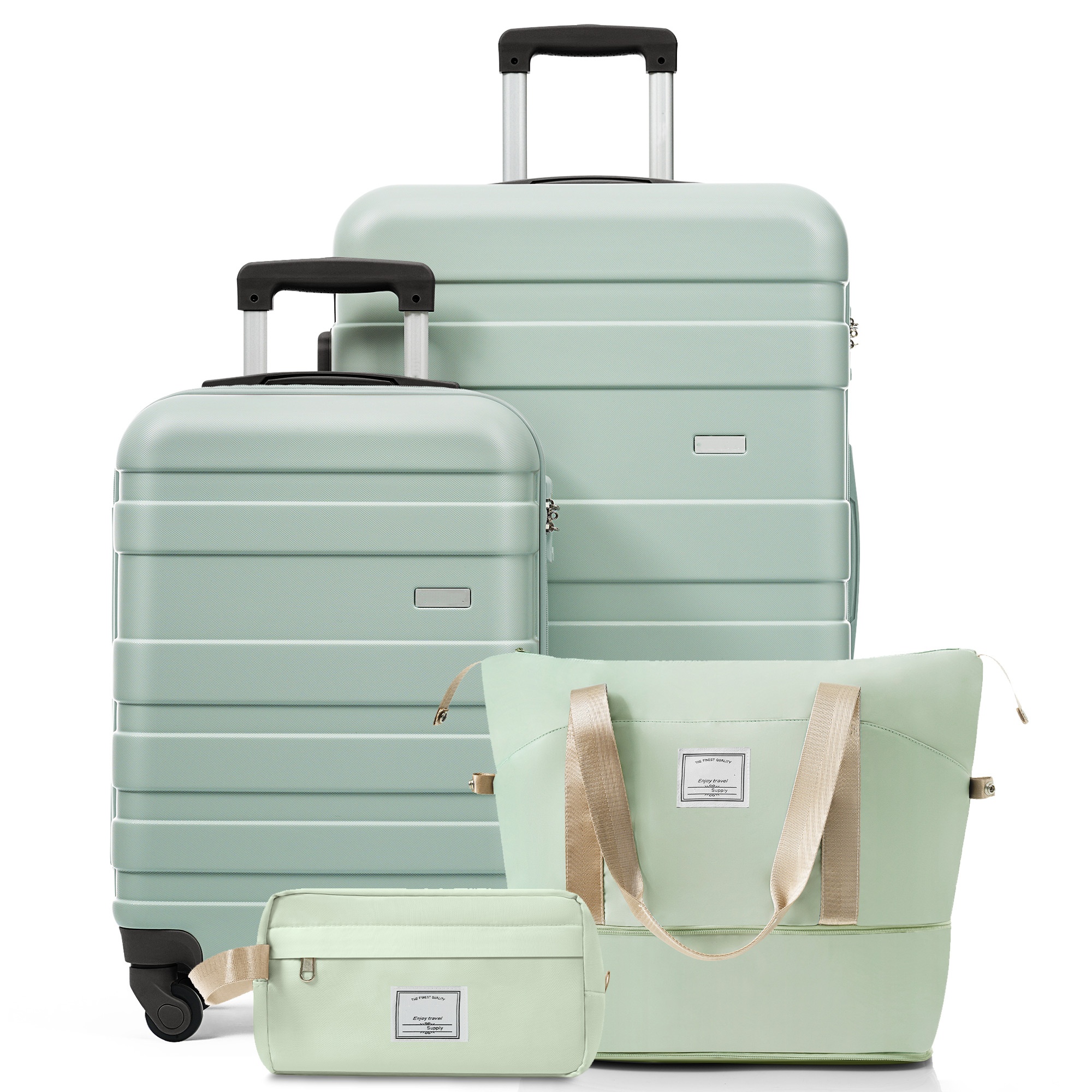 4-Piece Luggage Set  - 20in Carry-On, 28in Checked Suitcase with TSA Lock Travel Duffel Bag Wet-Dry Toiletry Bag,green