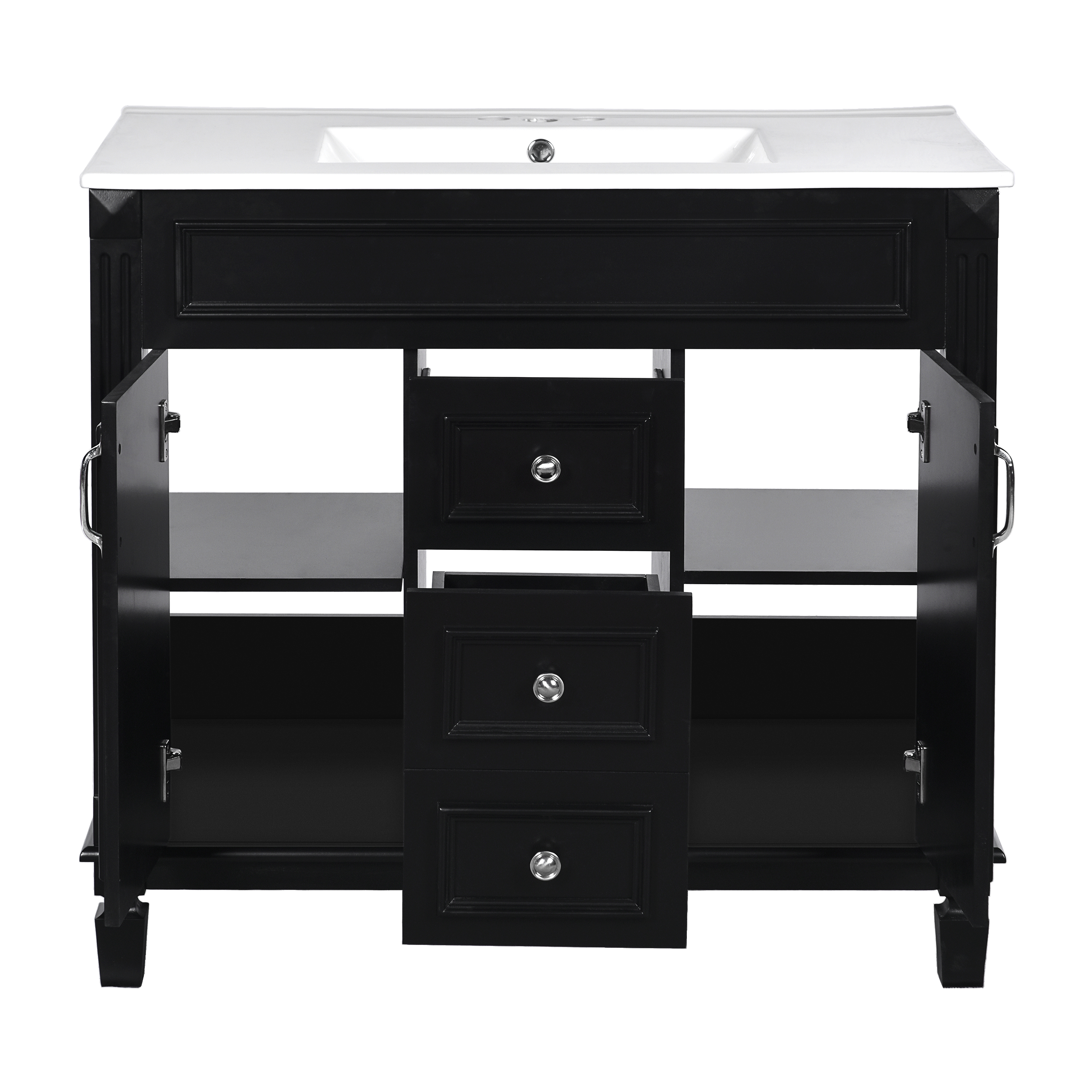 36'' Bathroom Vanity with Top Sink, Black Mirror Cabinet, Modern Bathroom Storage Cabinet with 2 Soft Closing Doors, Single Sink Bathroom Vanity — foto 5