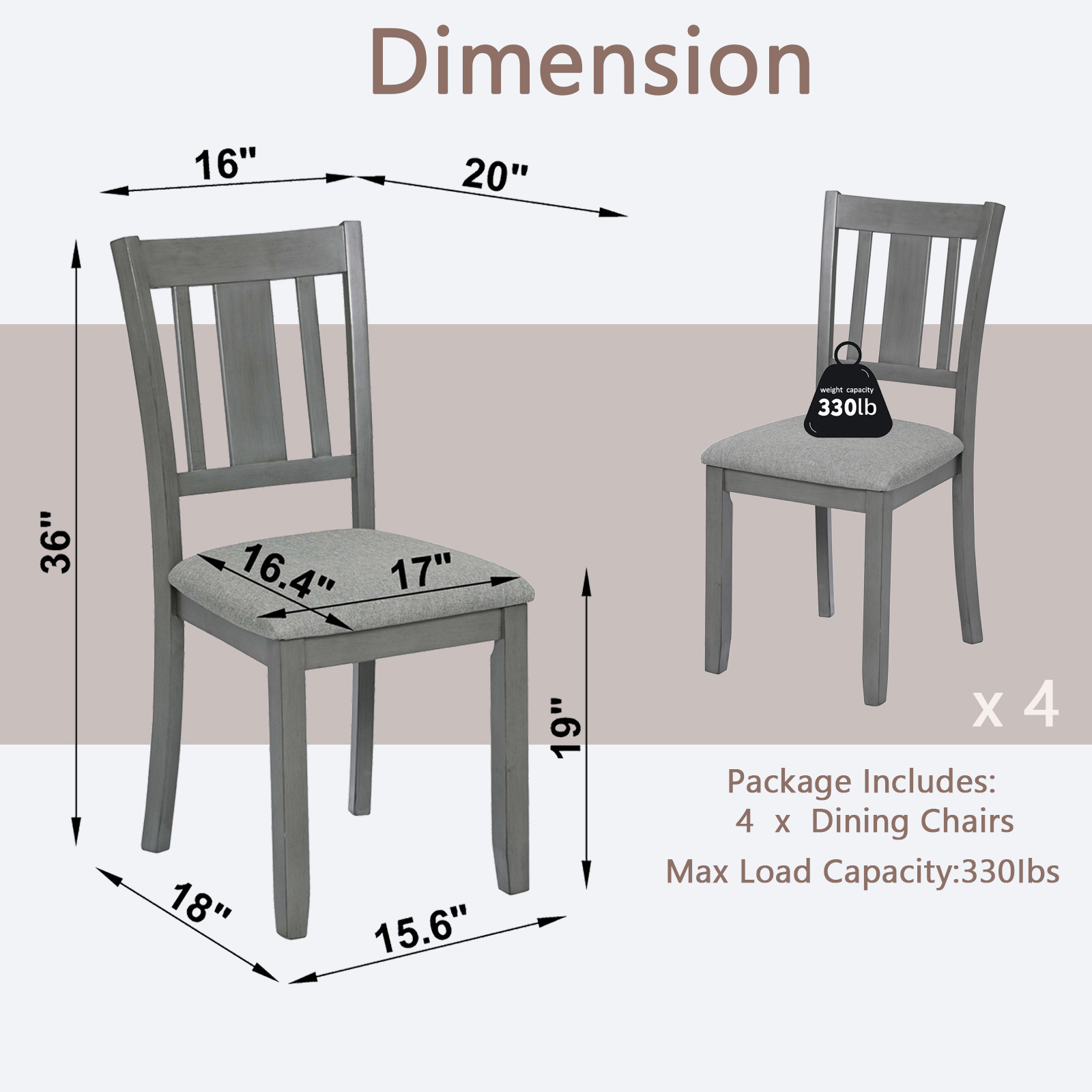 Dining Chairs Only, Wooden Dining Chairs Set of 4, Kitchen Chair with Padded Seat, Upholstered Side Chair for Dining Room, Living Room, Gray 2