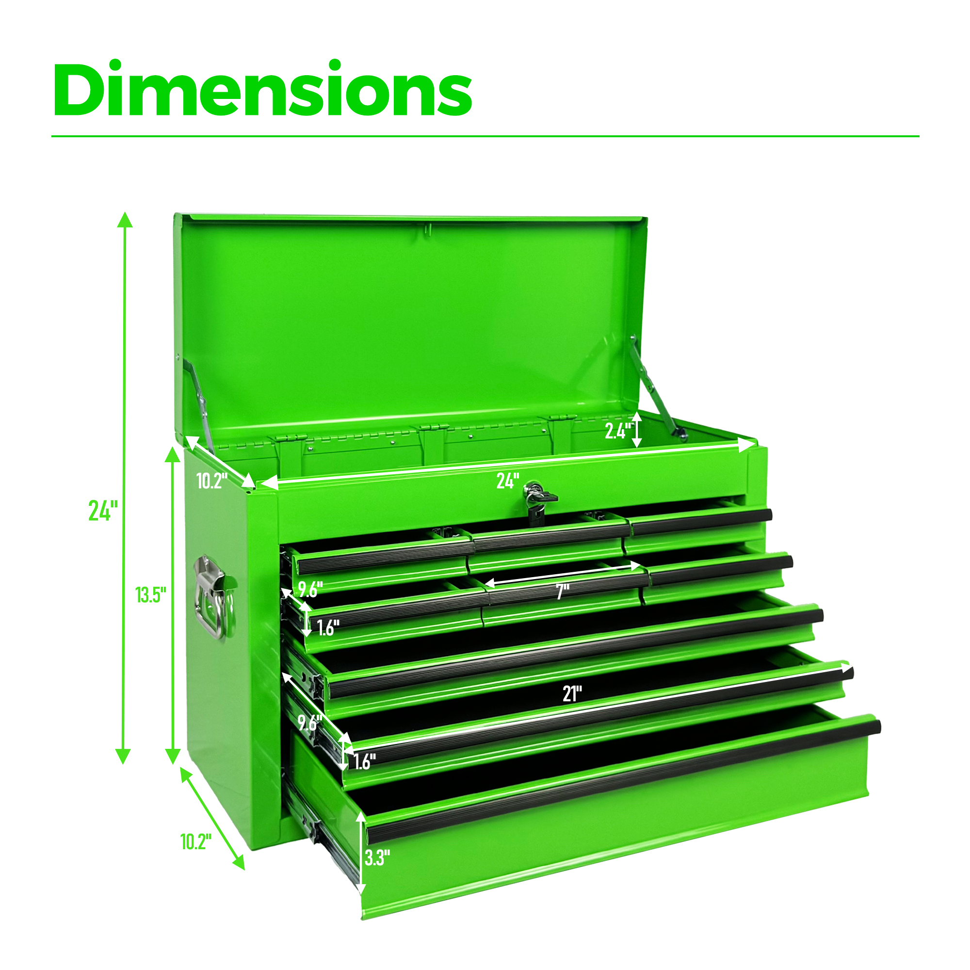 Heavy Duty Metal Tool Box, 24-inch, Portable Metal Tool Box with 9 Drawers, Small Tool Chest with EVA Liners, Ball Bearing Slide Drawers Locking & Powder Coated Finish, Multi-Function Tool Organizer — foto 13