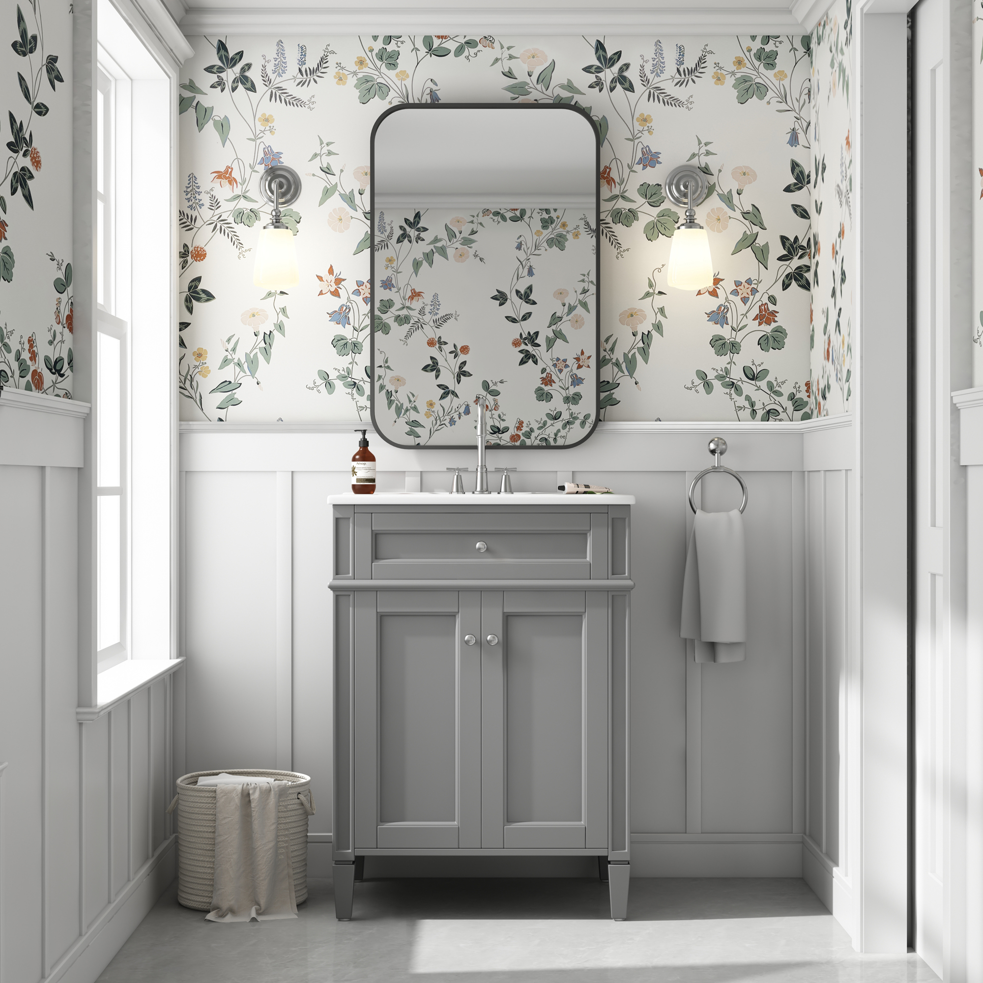 24" Bathroom Vanity with 2 Doors and Tip-Out Drawer, Bathroom Storage Cabinet with Sink, Soft-Closing Doors with Organizers