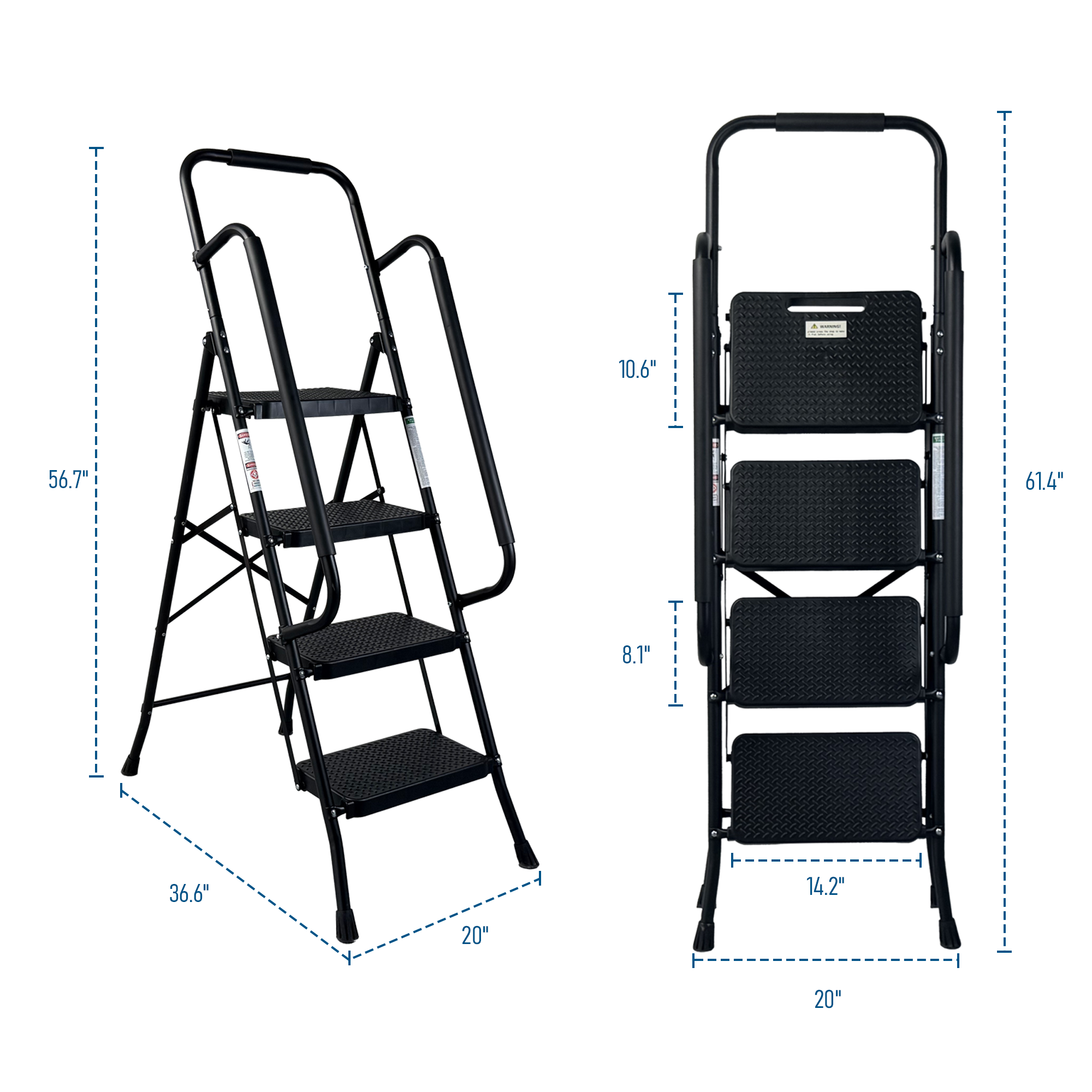 4 Step Ladder, Folding Step Stool with Wide Anti-Slip Pedal, Sturdy Steel Ladder, Convenient Handrail, Lightweight, Portable Steel Step Stool — foto 2