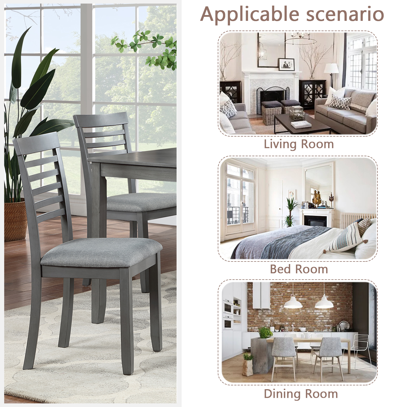 Dining Chairs Only, Wooden Dining Chairs Set of 4, Kitchen Chair with Padded Seat, Upholstered Side Chair for Dining Room, Living Room, Gray 4