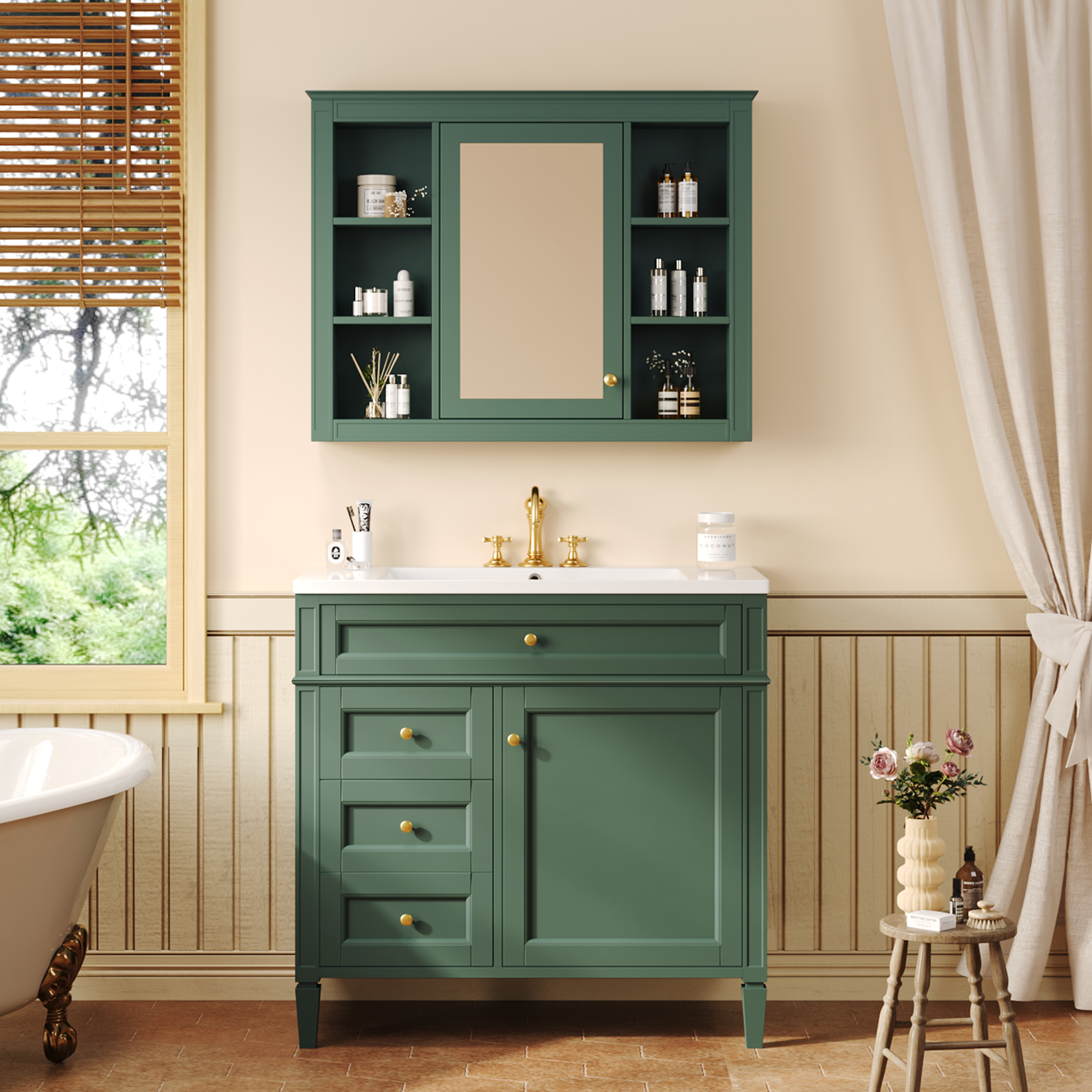 36'' Bathroom Vanity with  Medicine Cabinet, Modern Bathroom Storage Cabinet with 2 Soft Closing Doors, Single Sink Bathroom Vanity