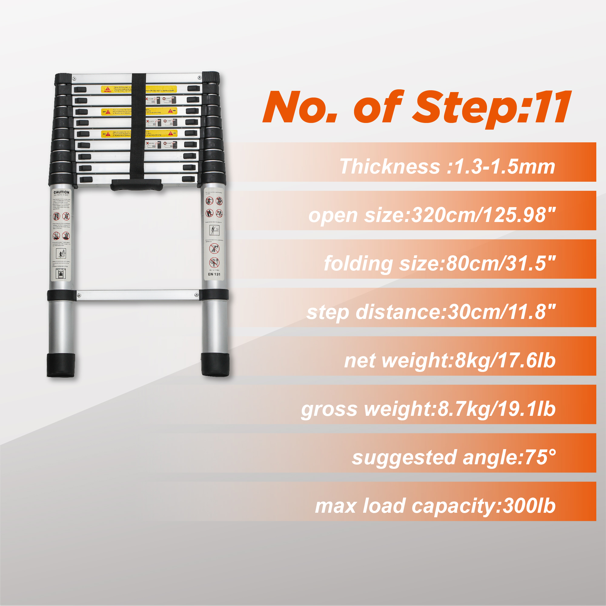 Telescoping Ladder 10.5FT, Telescopic Extension Ladder, Aluminum Alloy Folding Ladder Portable Multi-Purpose for Indoor Outdoor Work, Heavy Duty 300 lbs Load — foto 2