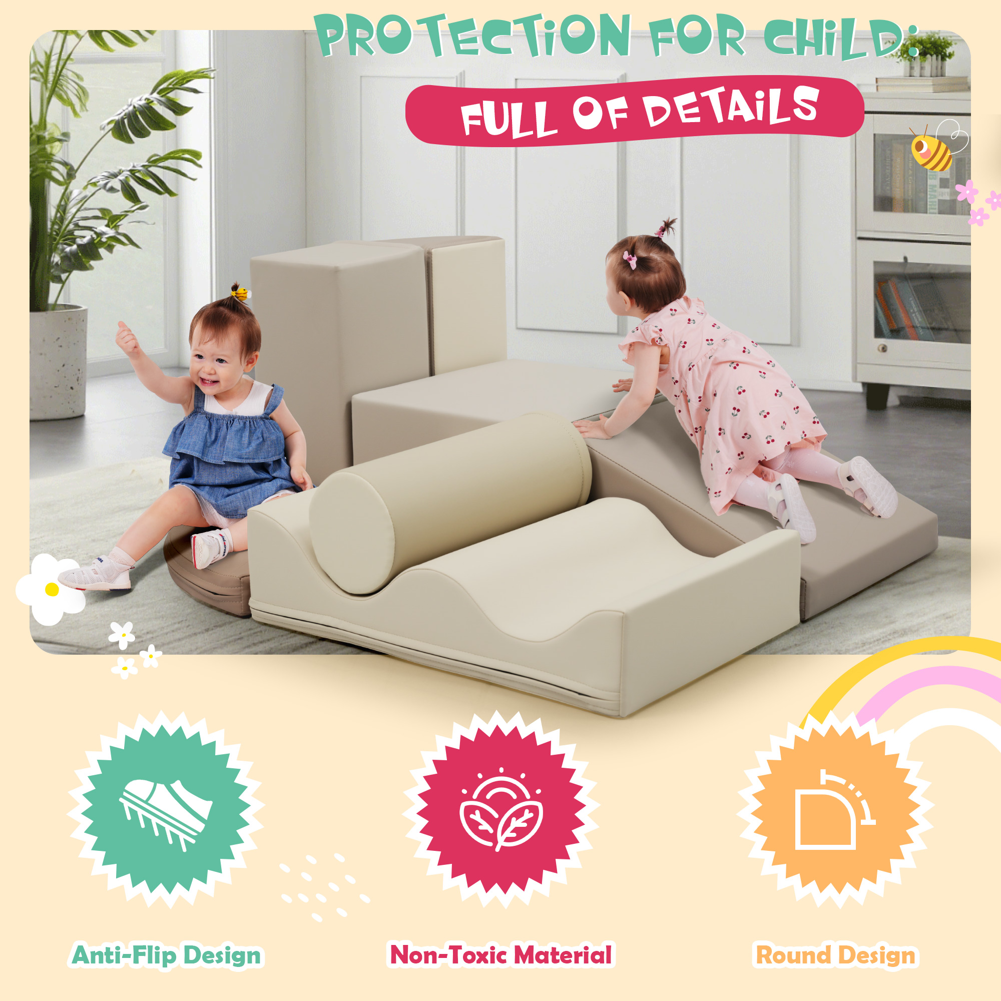 7-Piece Indoor Climbing Foam for Kids, Soft PU Toddler Climbing Toys, Indoor Climb and Crawl Activity Play Set — foto 4
