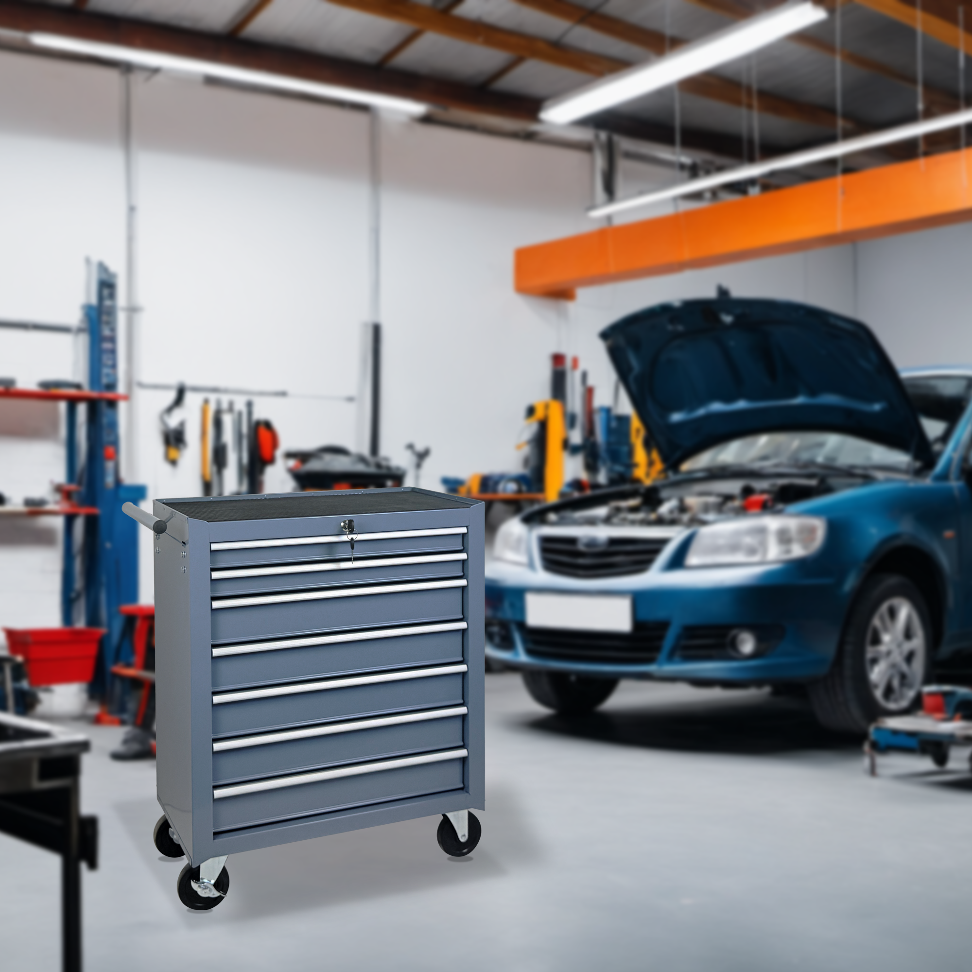 Rolling Tool Chest with 7-Drawer Tool Box with Wheels Multifunctional Tool Cart Mechanic Tool Storage Cabinet for Garage, Warehouse, Workshop, Repair Shop -GREY