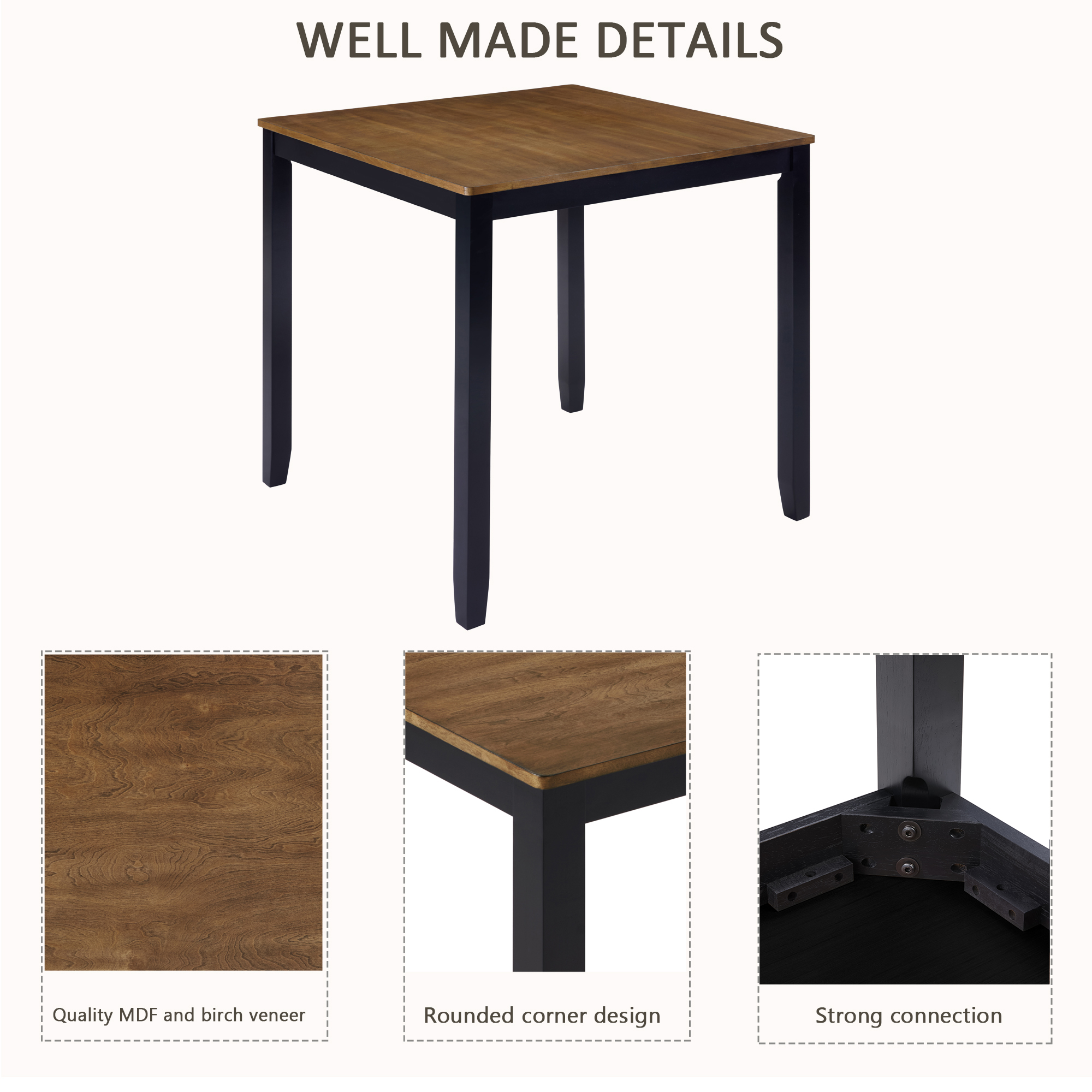 5-Piece Counter Height Dining Table Set with 4 Chairs, Classic Wooden Dining Table Set for 4, Timeless Farmhouse 4-Person Dining Table Set for Small Place, Kitchen, Dining Room, Black & Oak two tone — foto 8