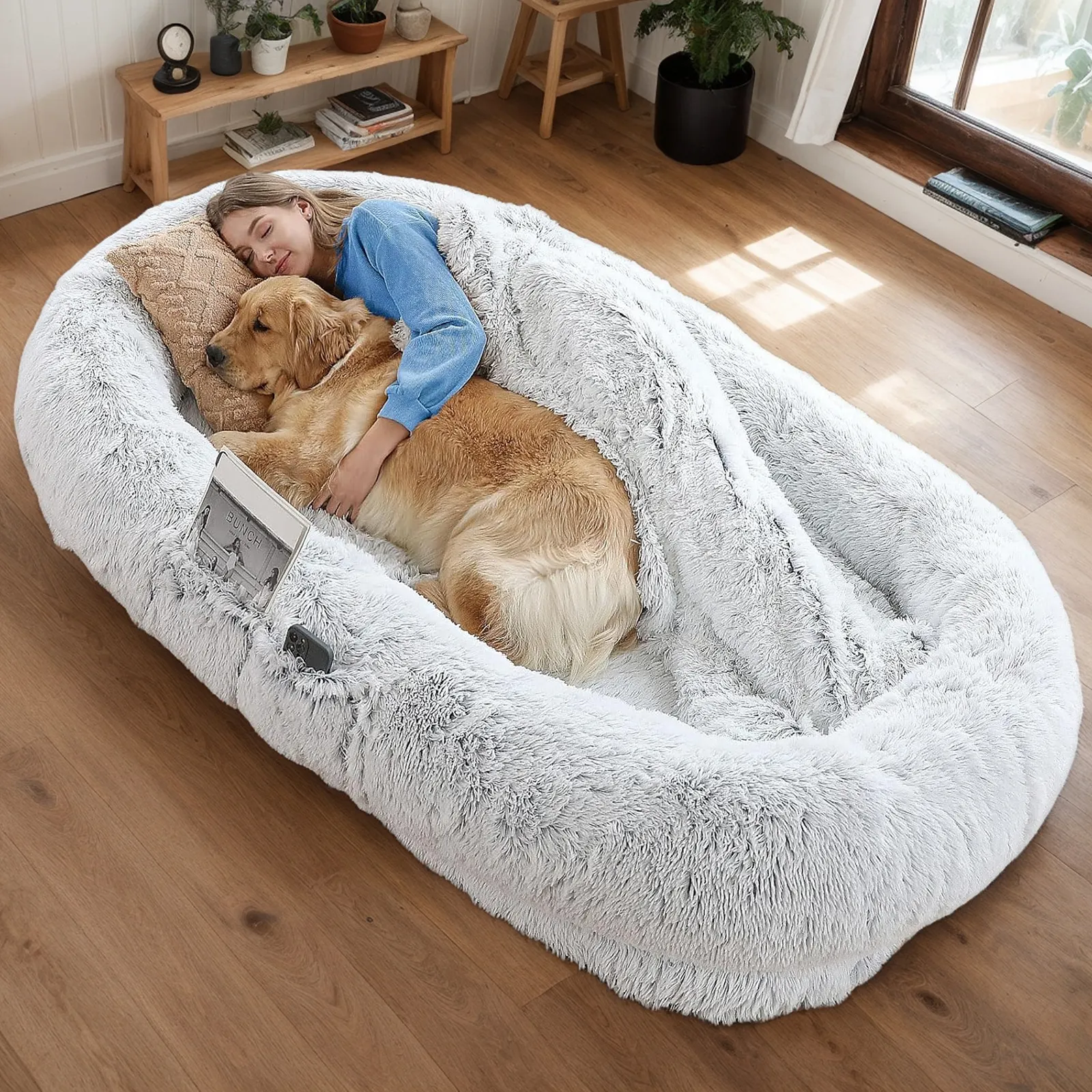 Human Dog Bed, Washable Faux Fur Bed