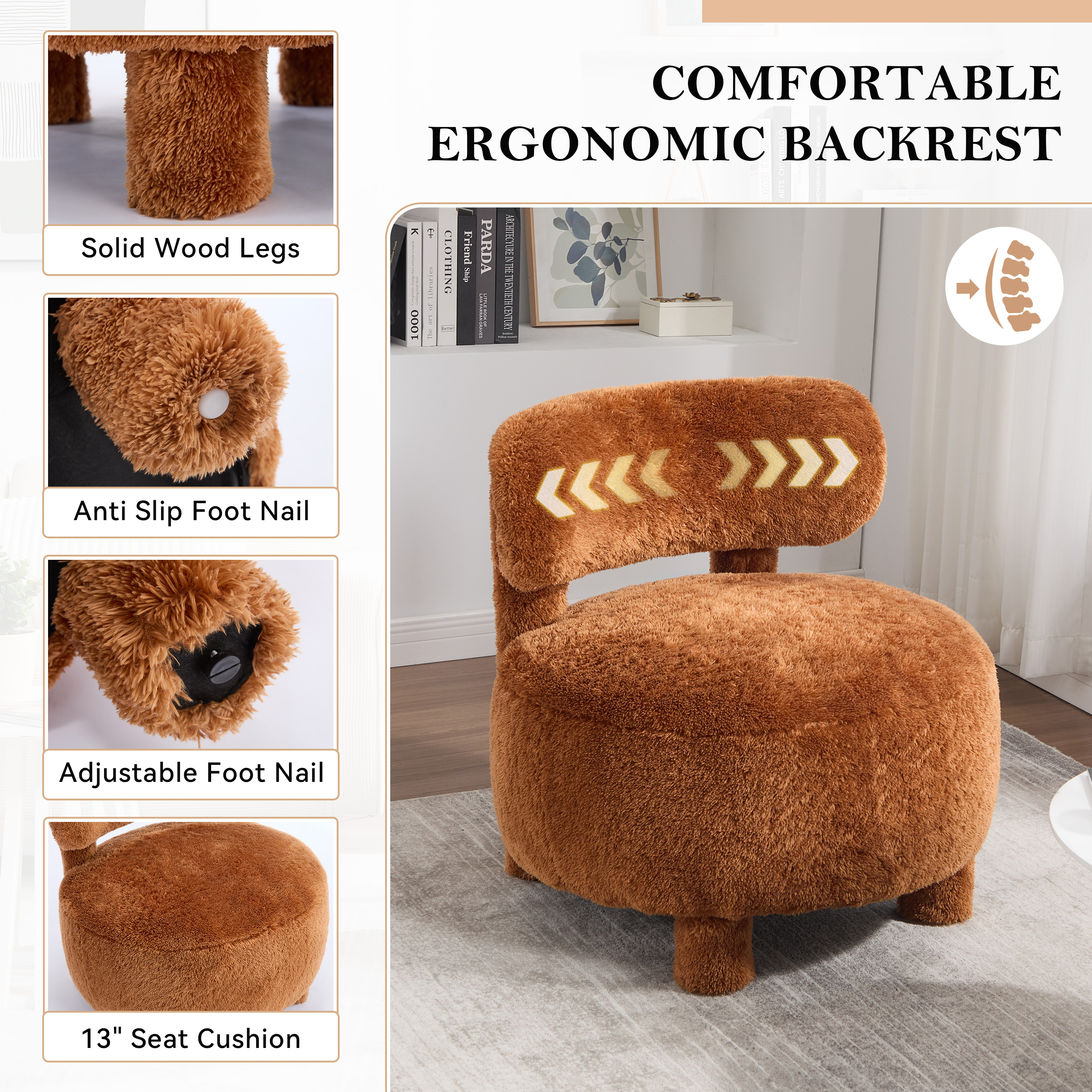Fur Armless Accent Chair, picture 4 of 5