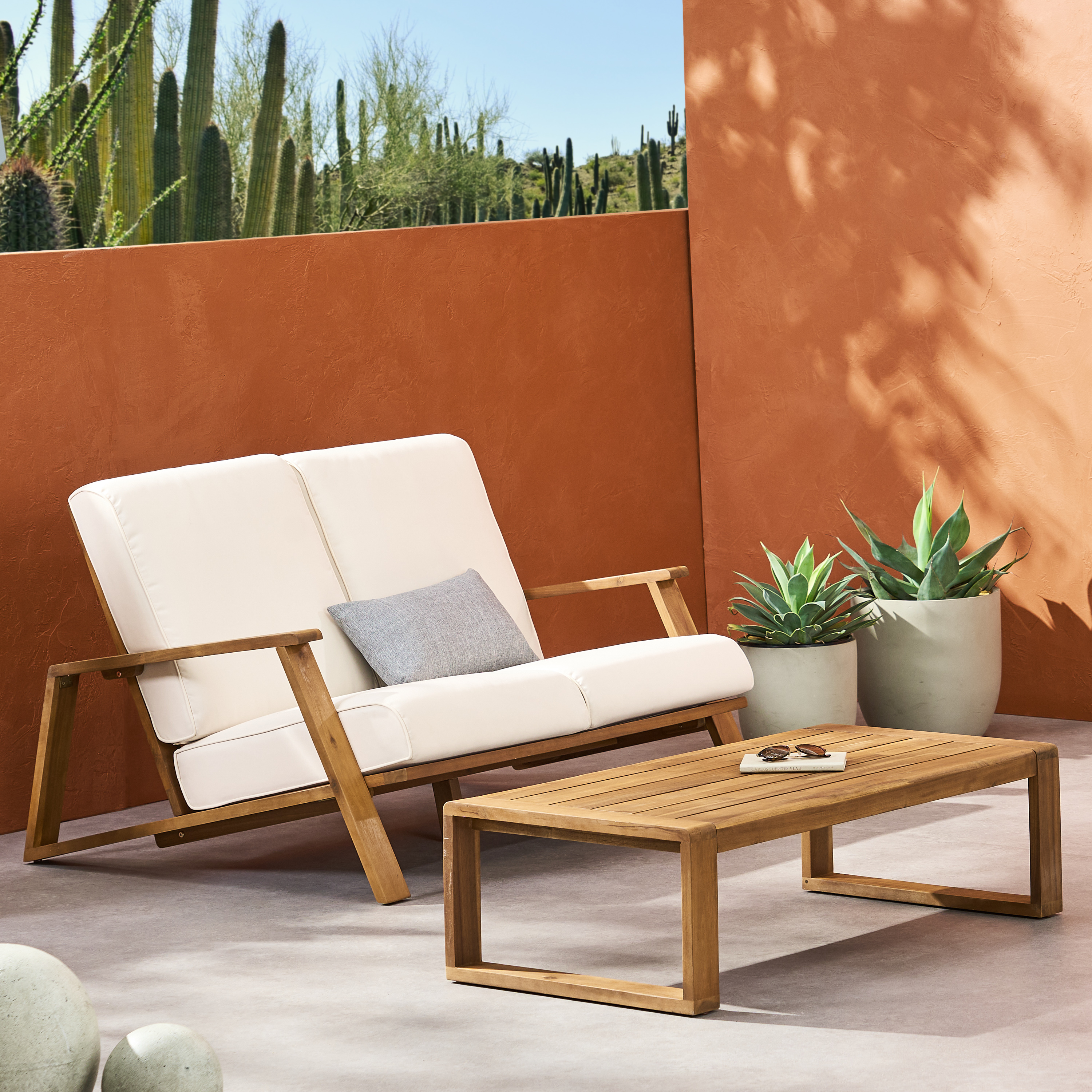 Acacia Wood Loveseat and Coffee Table, picture 5 of 5