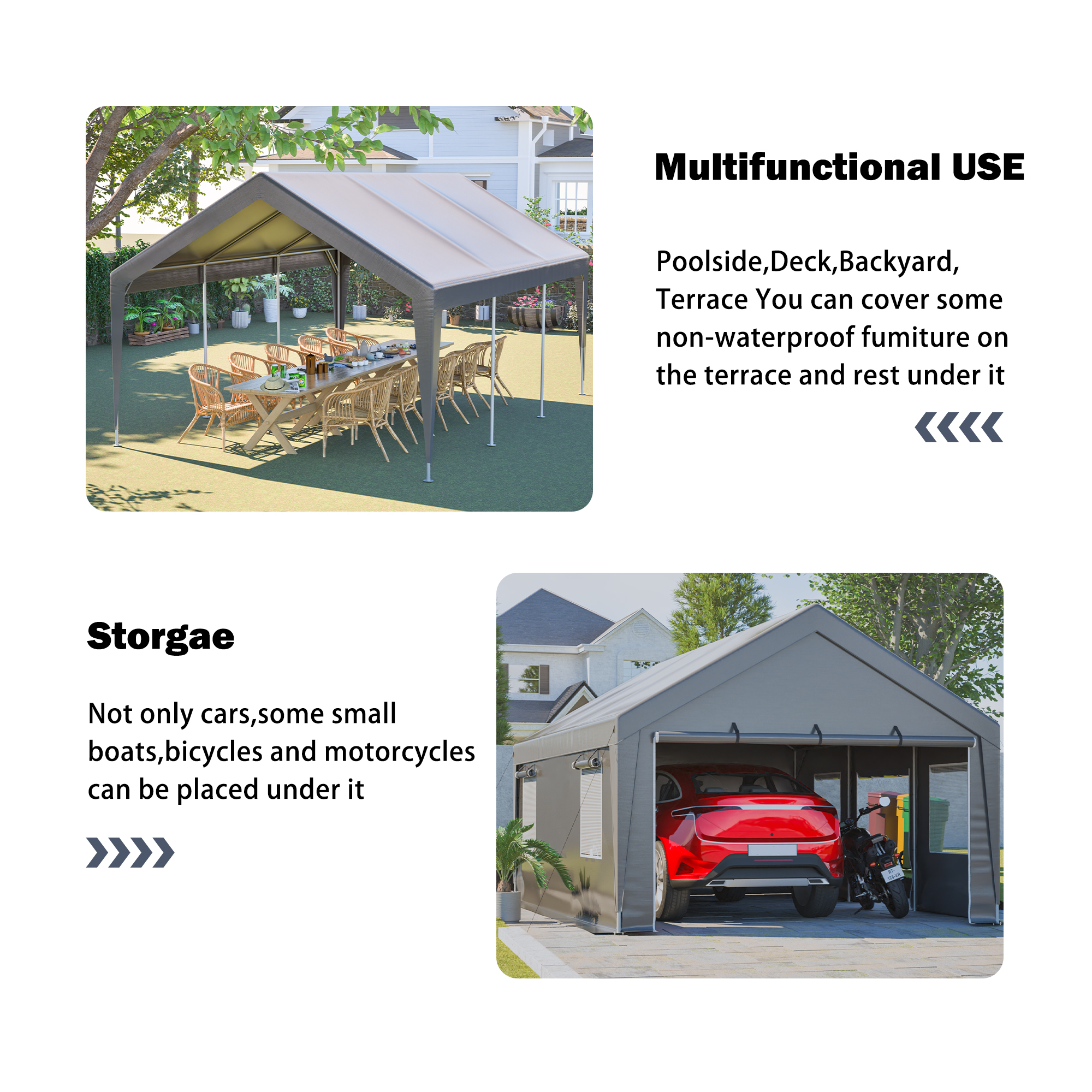 13'x20' Canopy with 2 Roll-Up Doors, Waterproof Party Tent, Carport & Storage Shelter for Outdoor, Car, Boat, Garden Party, Gathering, Galvanized Frame — foto 8