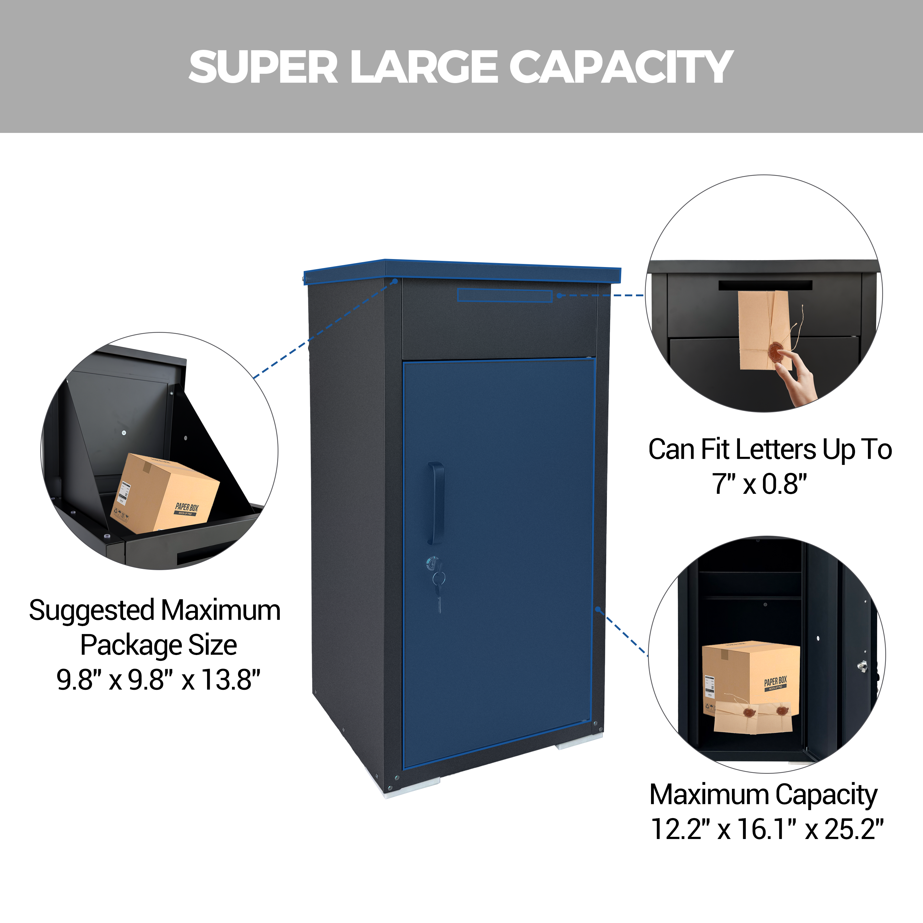 Package Delivery Box for Outside,  Cold-Rolled Steel Delivery Box for Packages & Mails, Anti-Theft Lockable Large Mailbox for Porch, House, Curbside, Black — foto 17