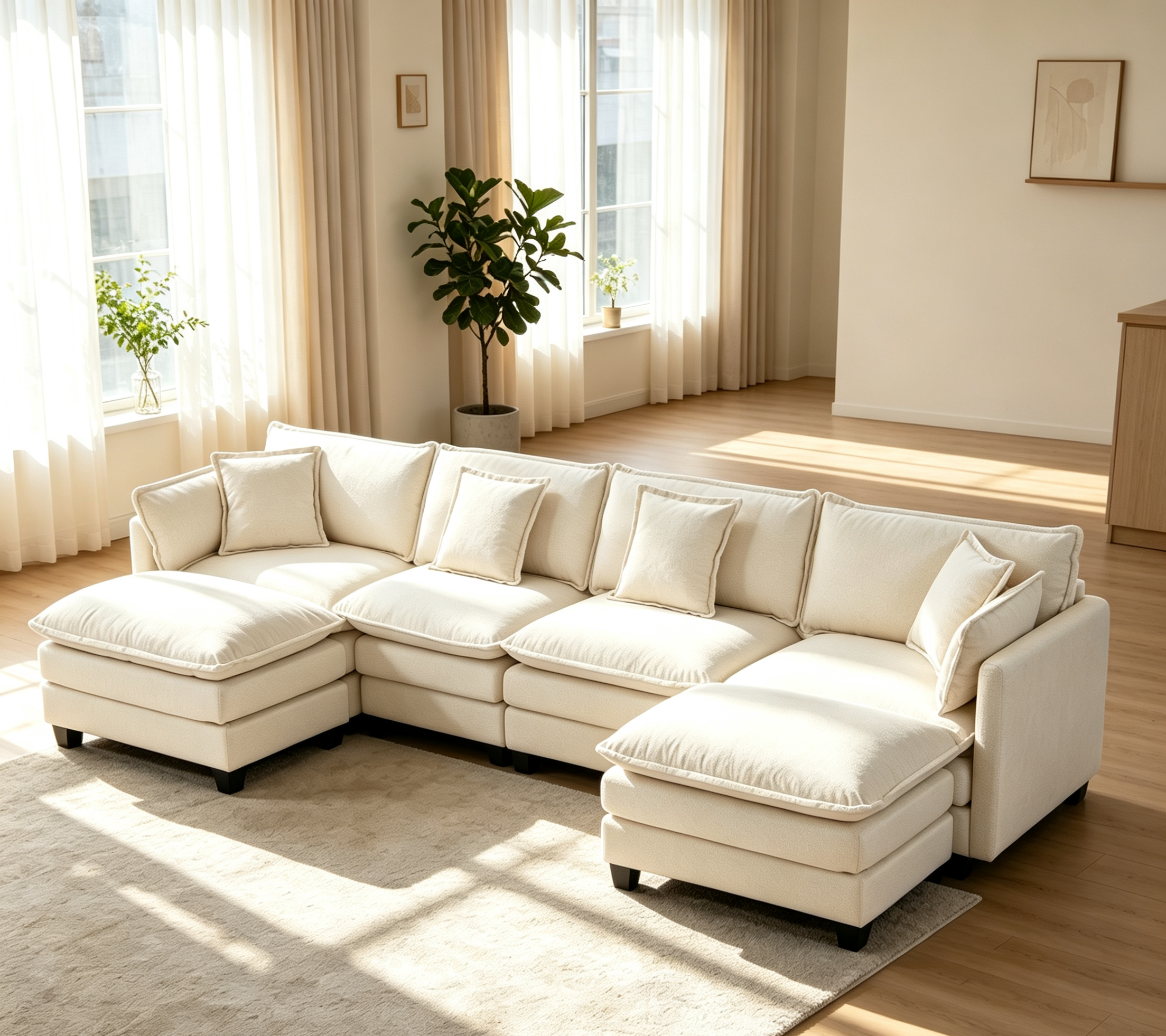 Modern 4seats with 2ottoman 149.61"Sectional Sofa with Waist Pillows,4-seat Upholstered Symmetrical Sofa Furniture,Sleeper Sofa Couch with Chaise Lounge for Living Room,Apartment,3Color