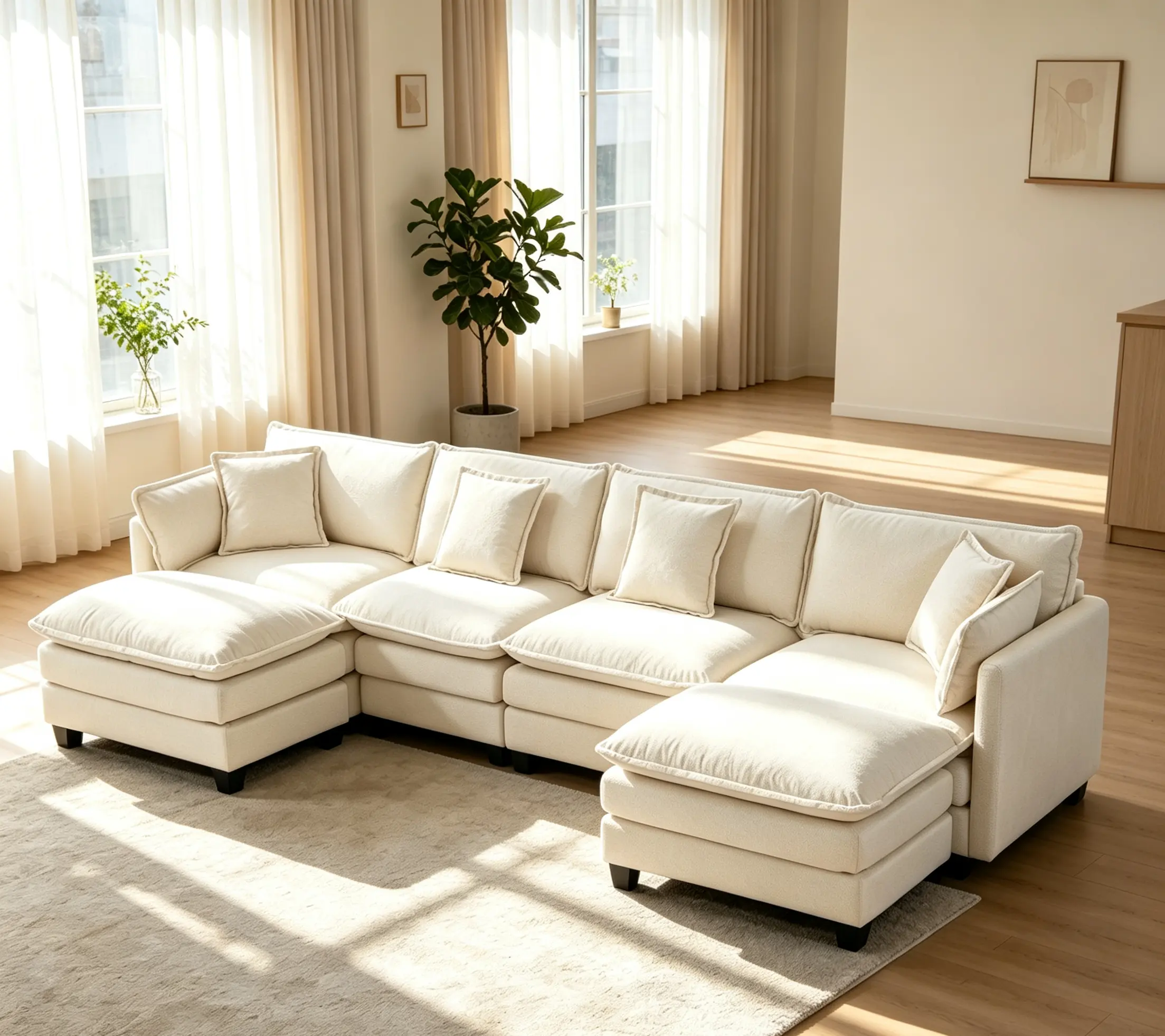 Modern 4seats with 2ottoman 149.61"Sectional Sofa Waist